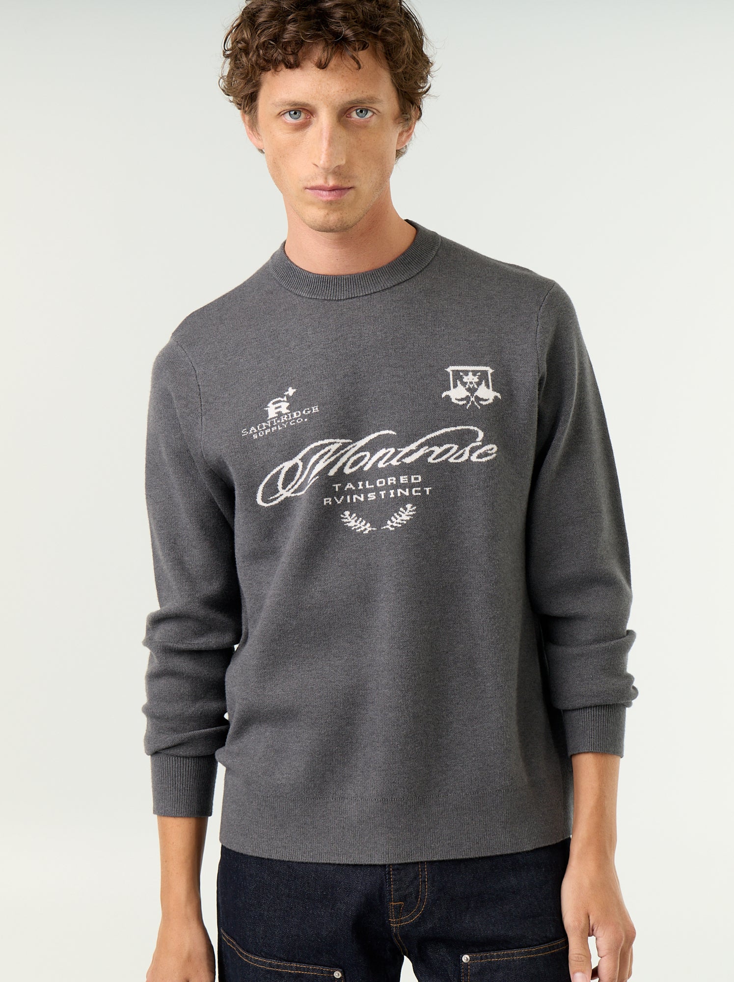 Pull en maille grosse jauge à col rond - Gris