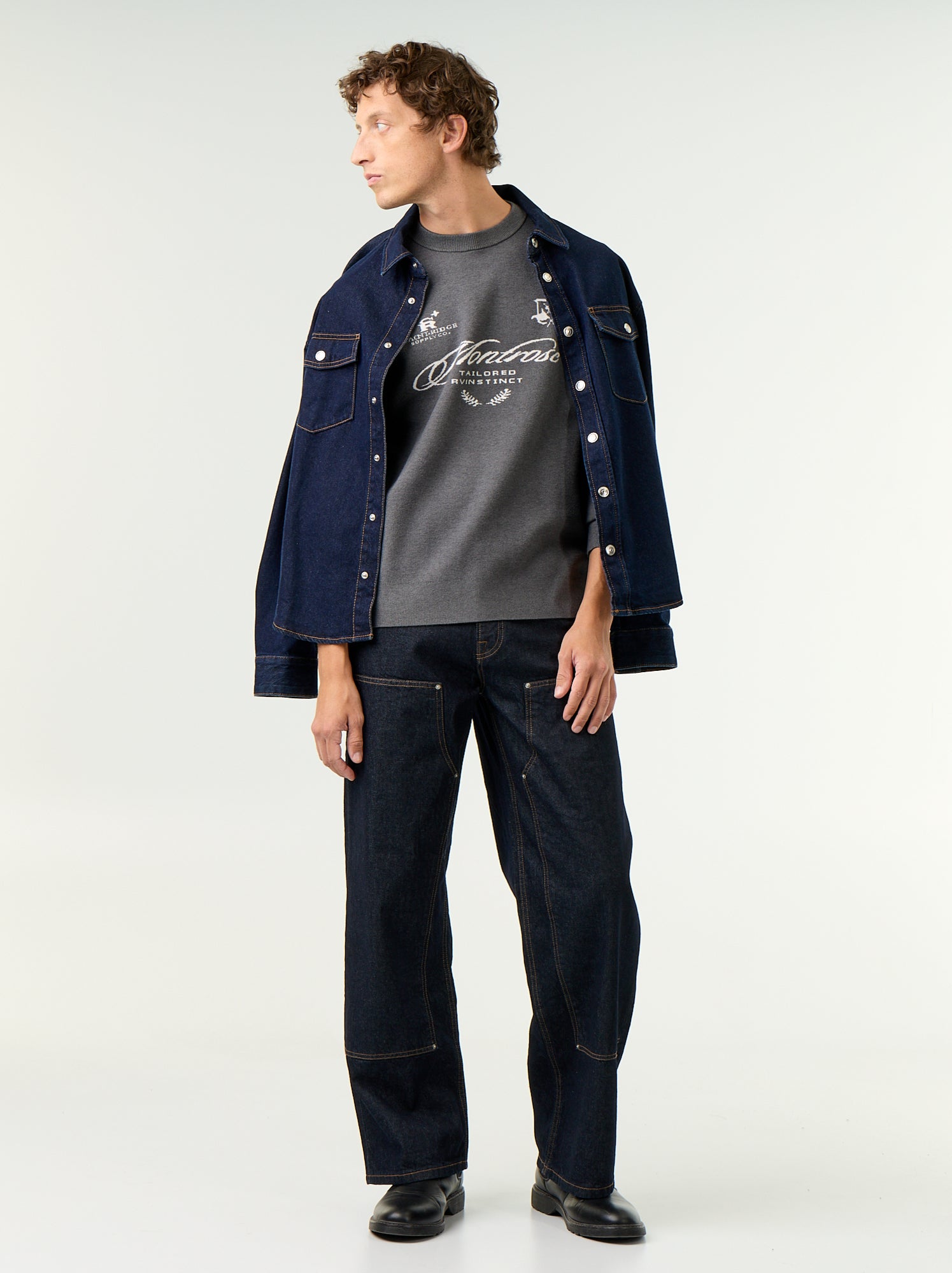 Pull en maille grosse jauge à col rond - Gris