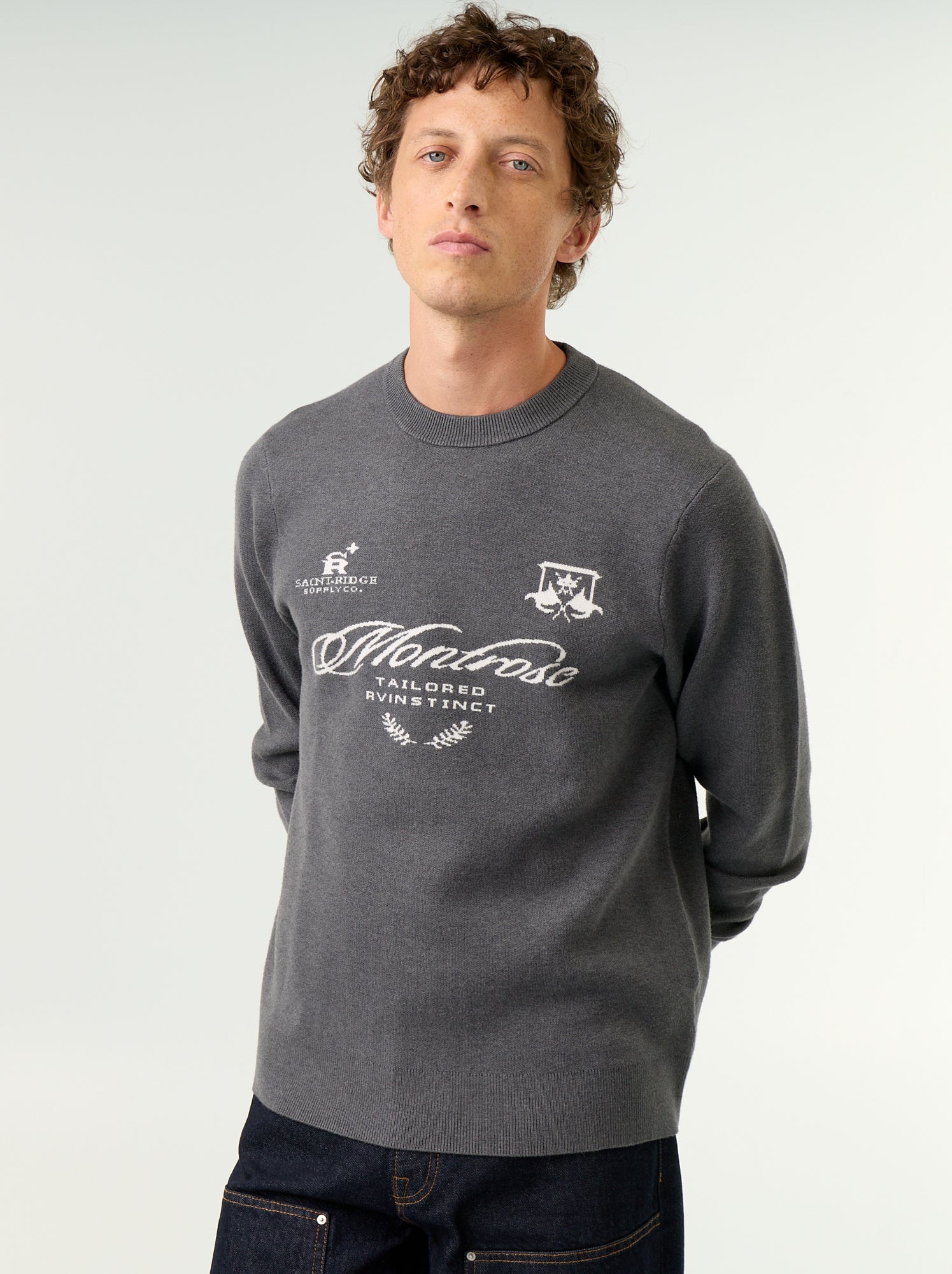 Pull en maille grosse jauge à col rond - Gris