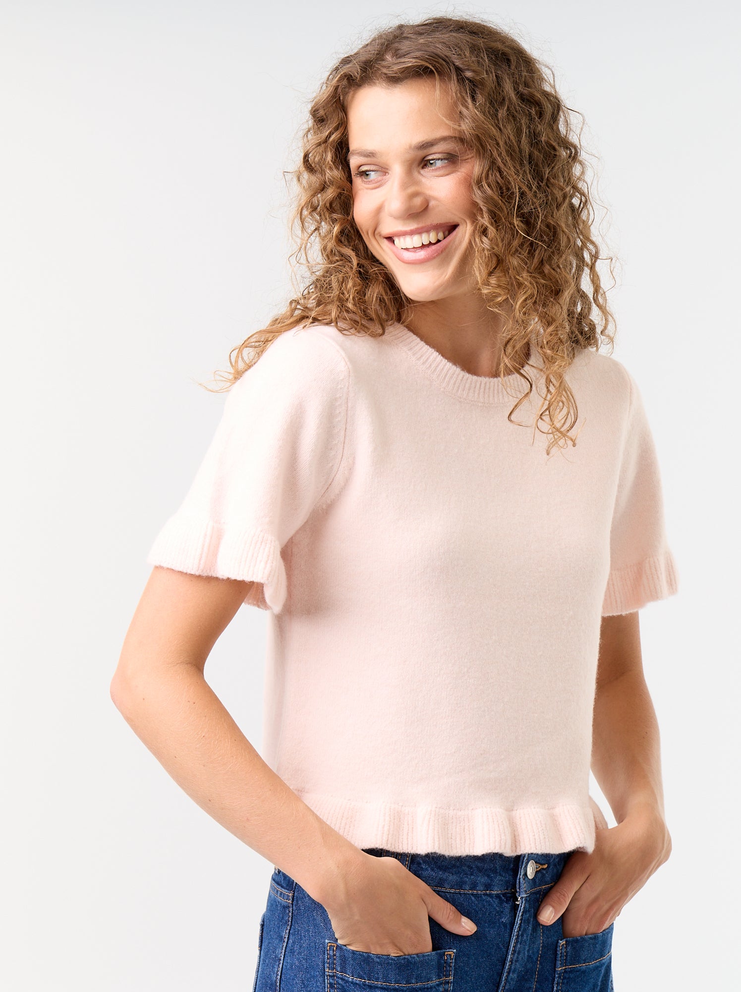 Pull en maille grosse jauge - Rose