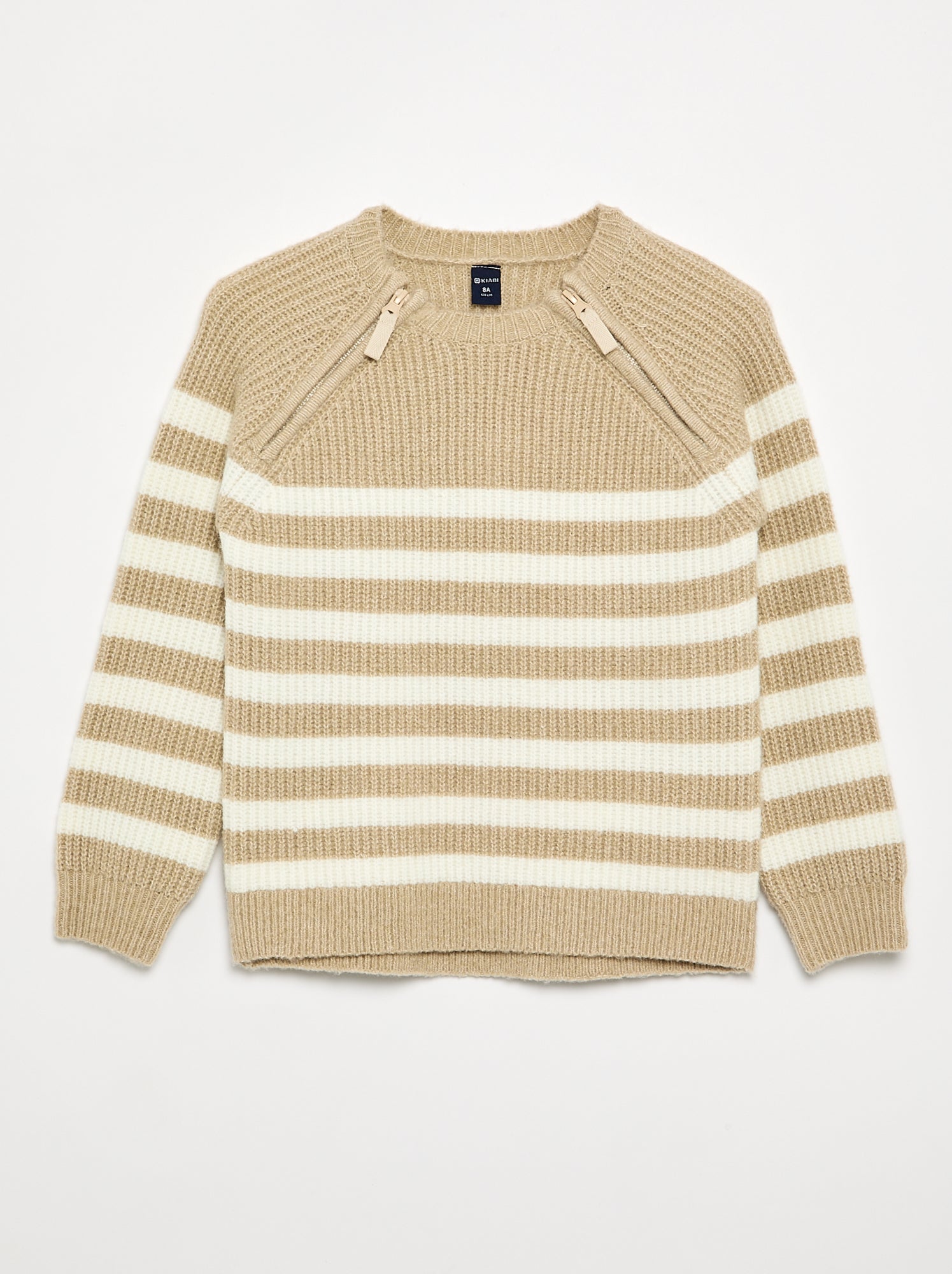 Pull en maille rayée - collection facile à enfiler - Beige
