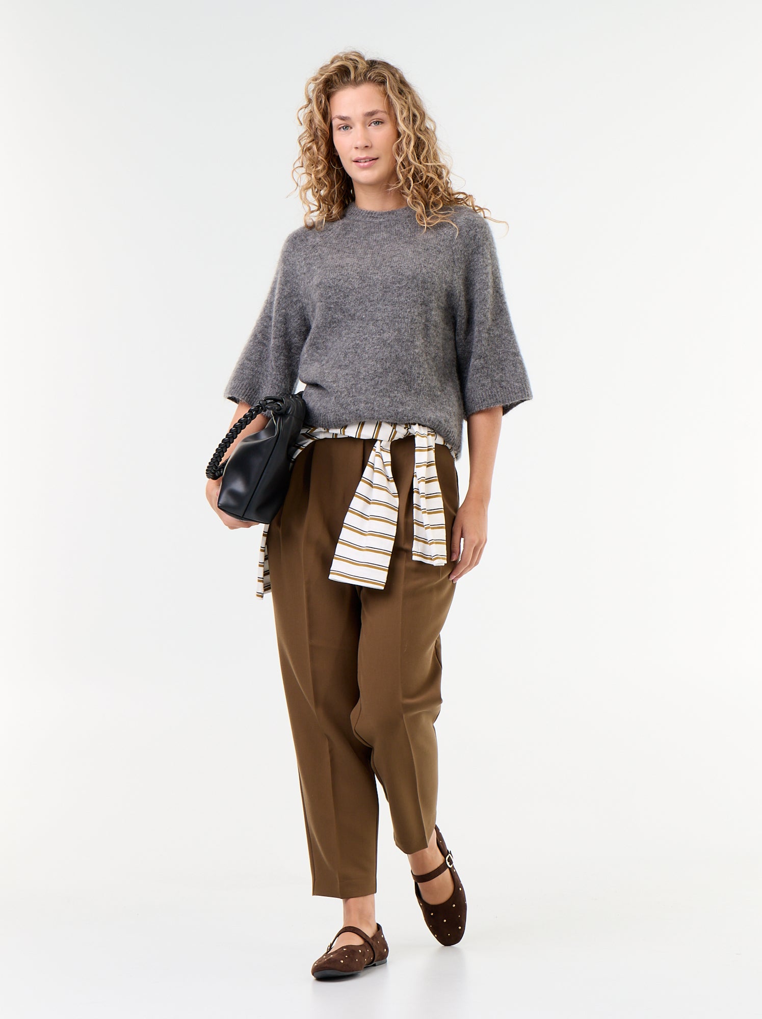 Pull en mohair manches courtes / emmanchure basse - Gris