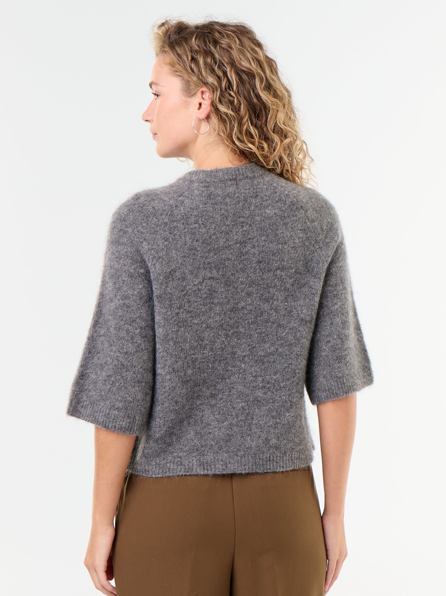 Pull en mohair manches courtes / emmanchure basse - Gris