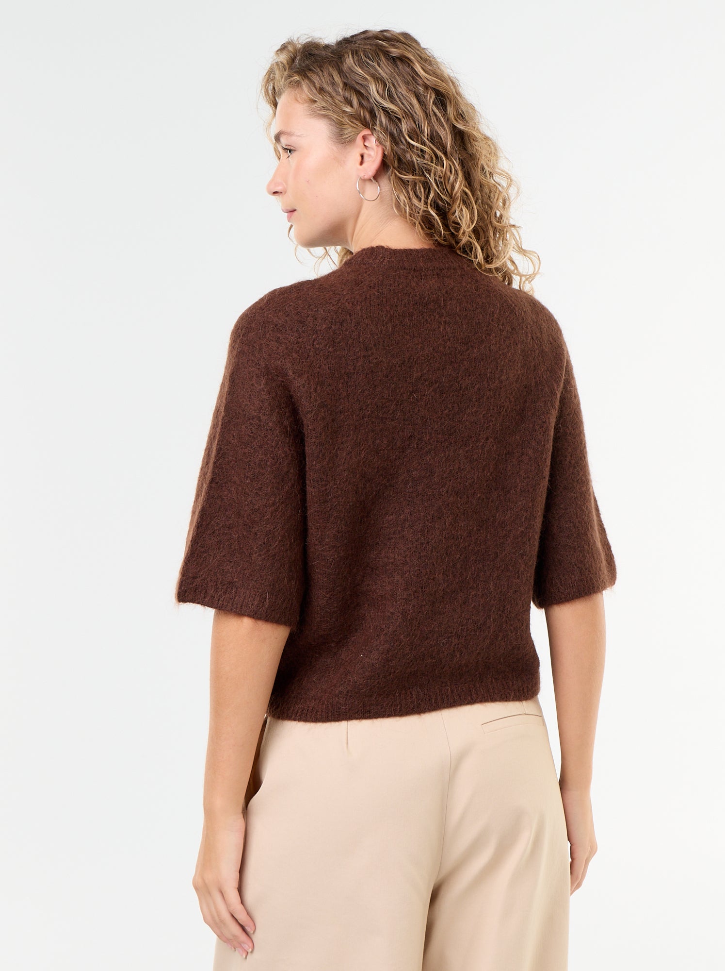 Pull en mohair manches courtes / emmanchure basse - Marron