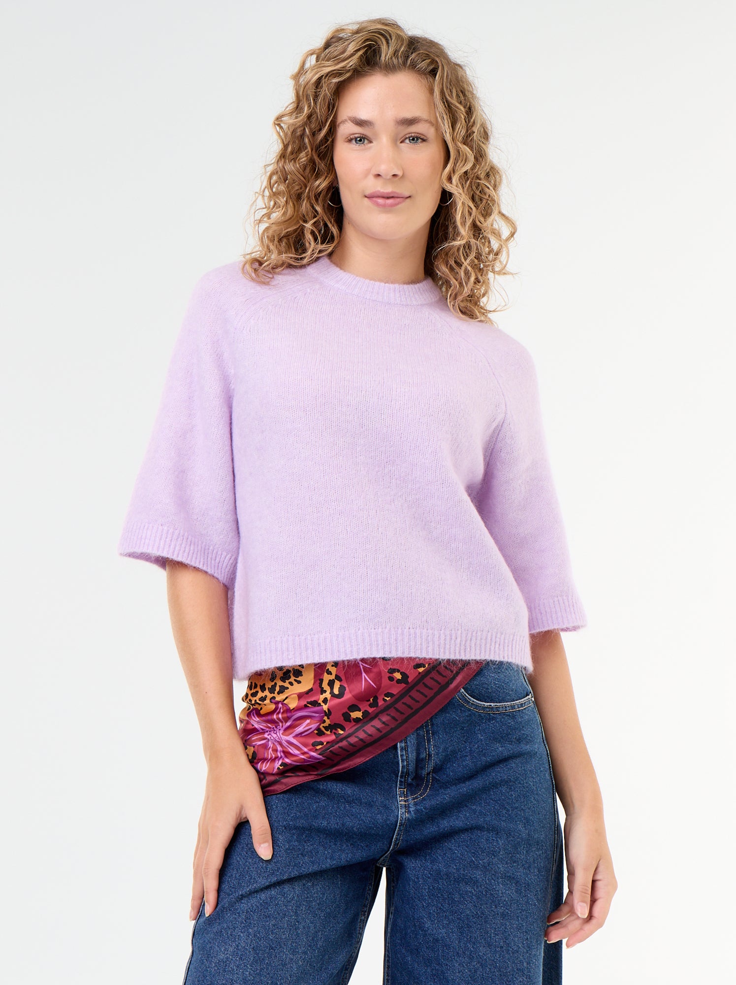 Pull en mohair manches courtes / emmanchure basse - Rose