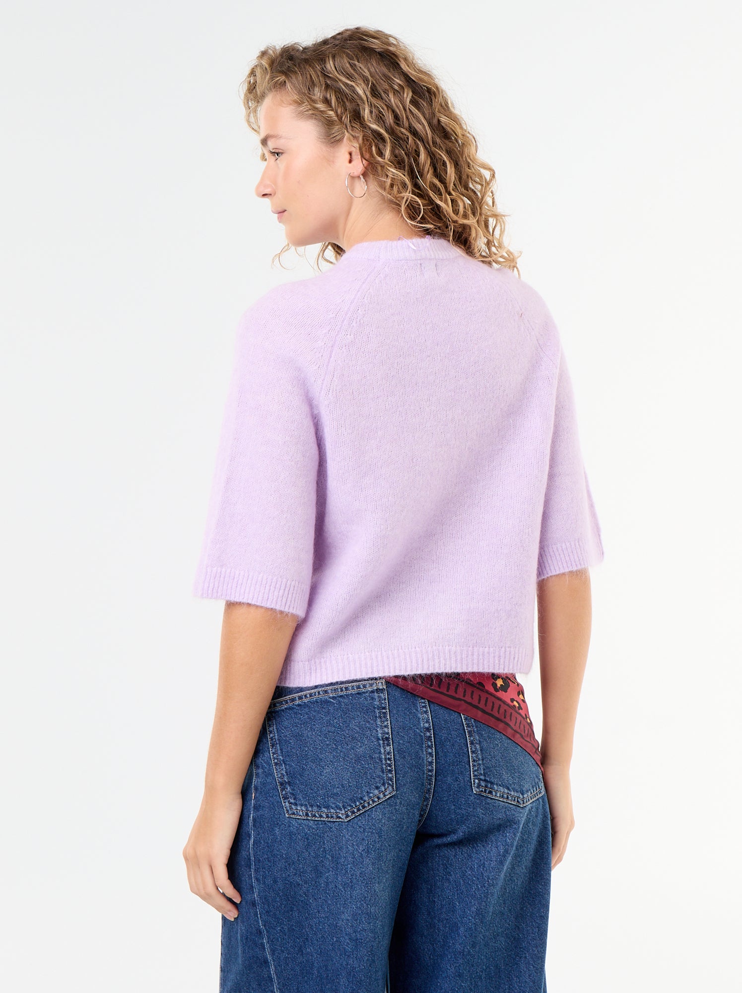 Pull en mohair manches courtes / emmanchure basse - Rose