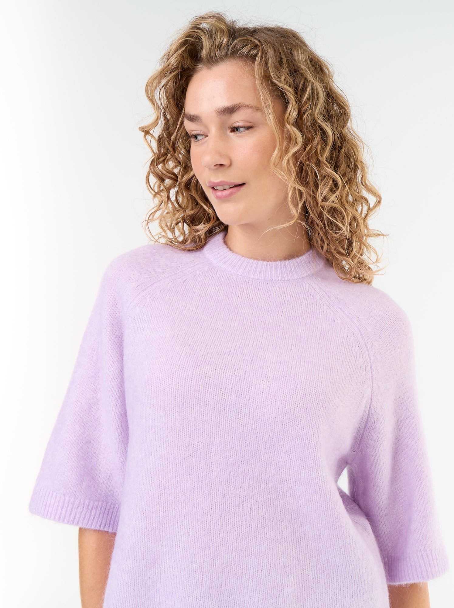 Pull en mohair manches courtes / emmanchure basse - Rose