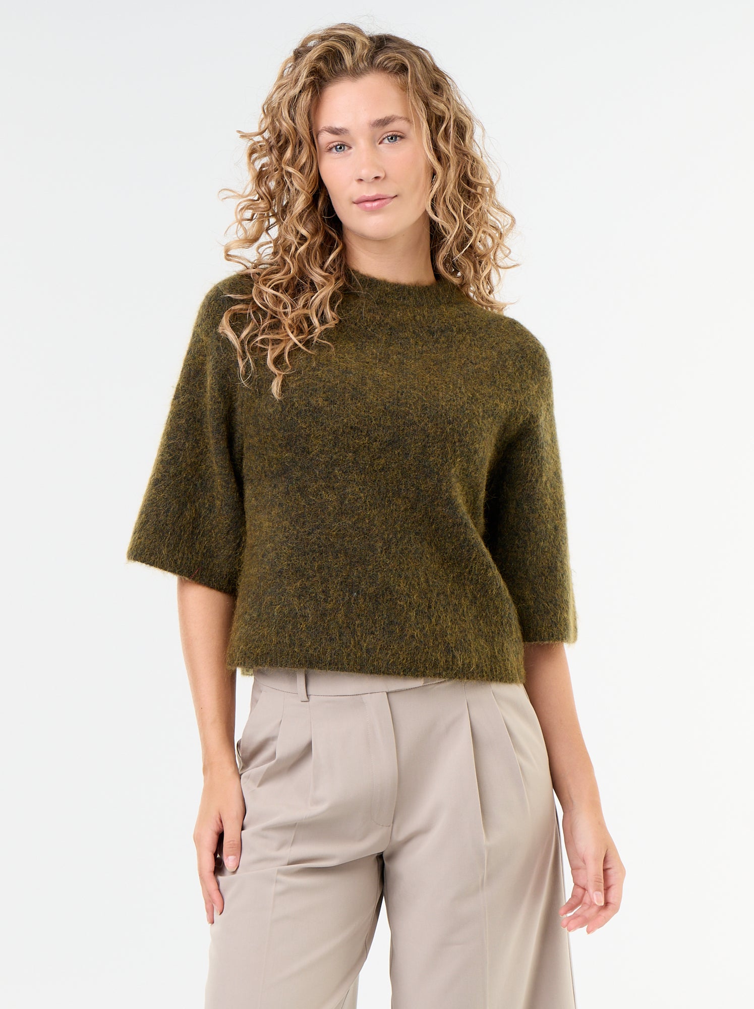 Pull en mohair manches courtes / emmanchure basse - Vert