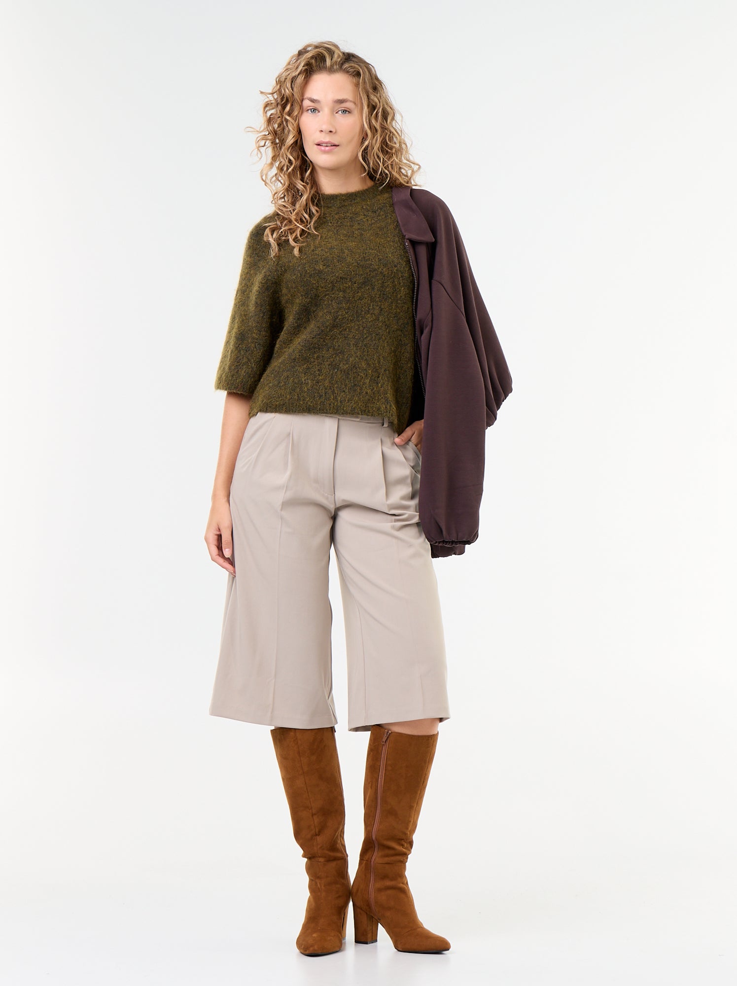 Pull en mohair manches courtes / emmanchure basse - Vert