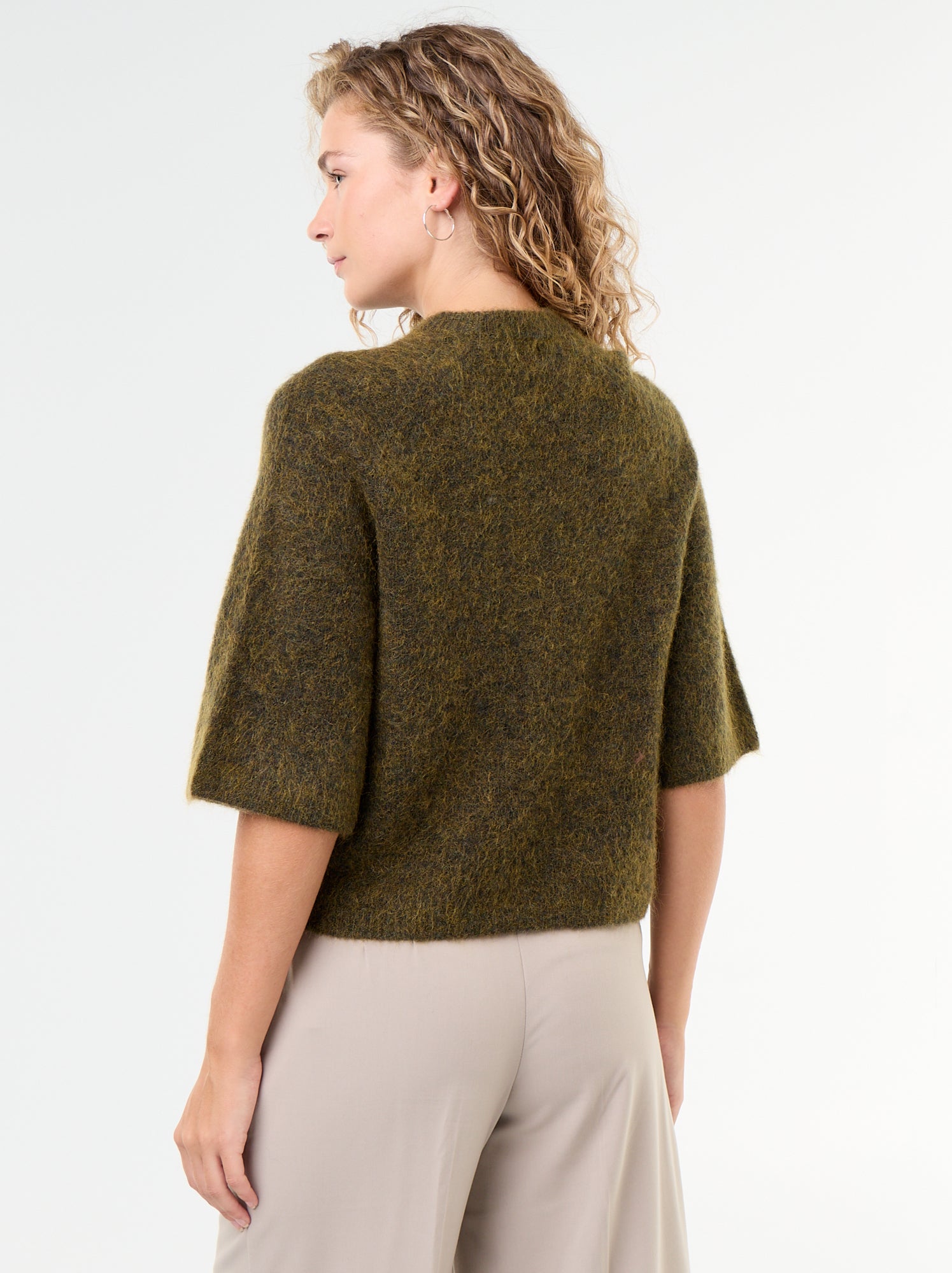Pull en mohair manches courtes / emmanchure basse - Vert