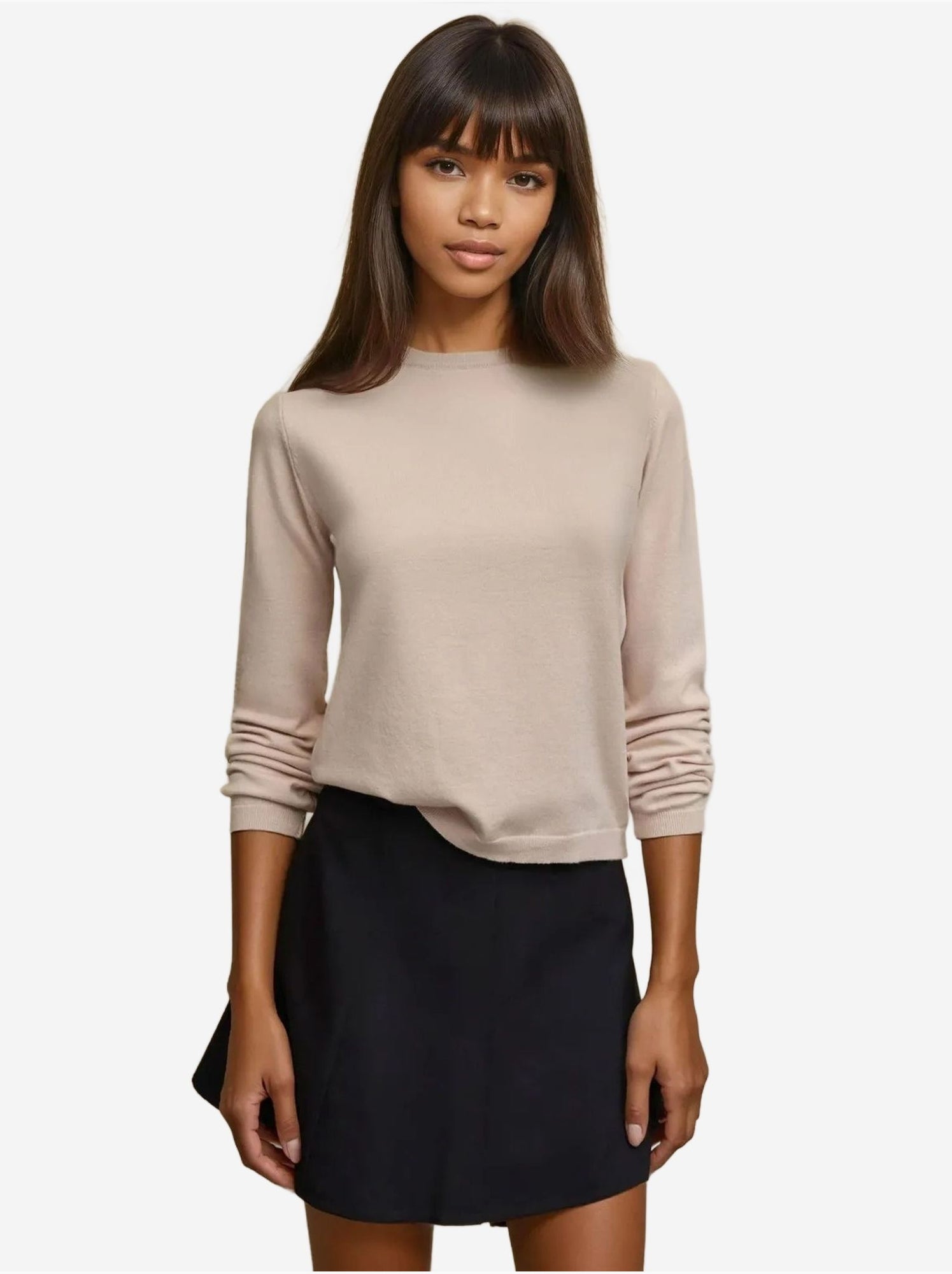 Pull en tricot à col rond - Beige argile