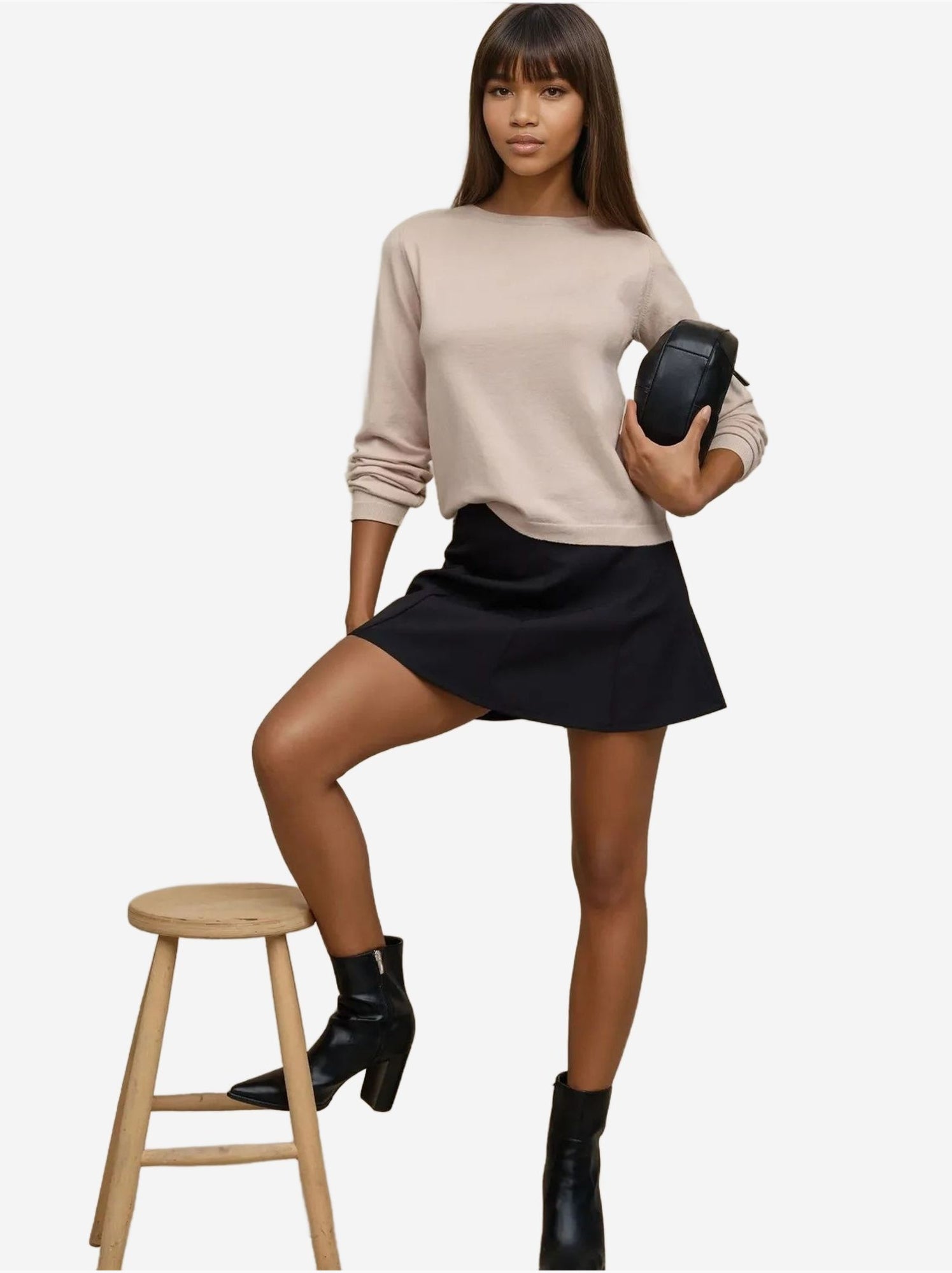 Pull en tricot à col rond - Beige argile