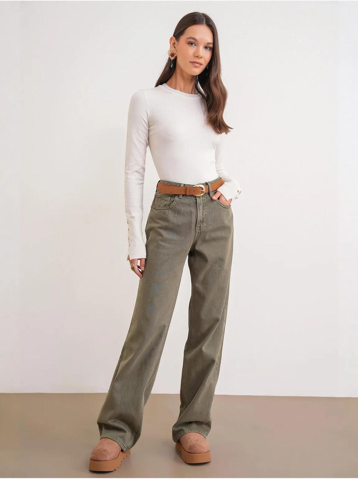 Pull en tricot à col rond et coupe slim mixray - Beige