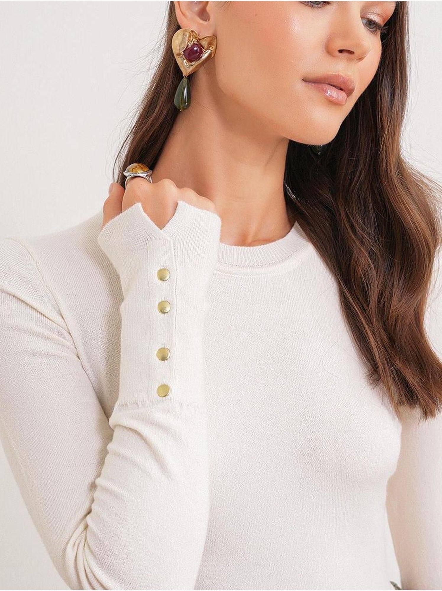 Pull en tricot à col rond et coupe slim mixray - Beige