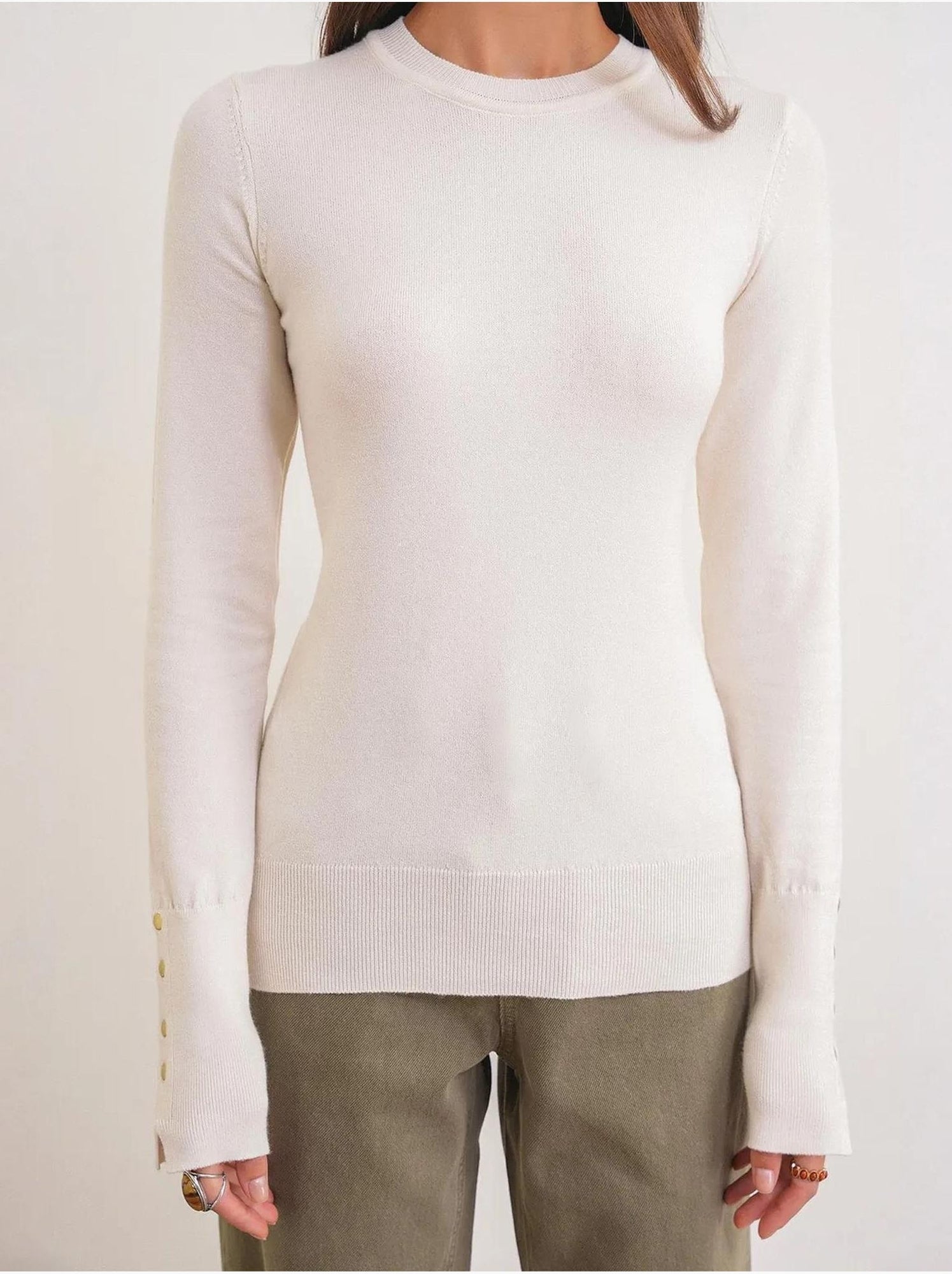 Pull en tricot à col rond et coupe slim mixray - Beige