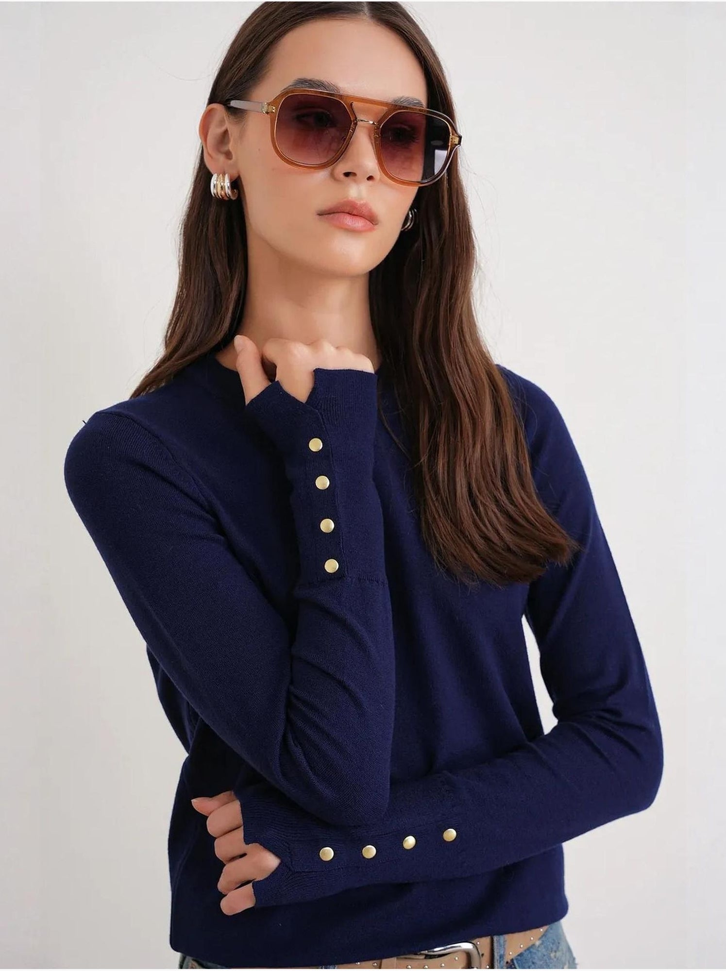 Pull en tricot à col rond et coupe slim mixray - Bleu marine