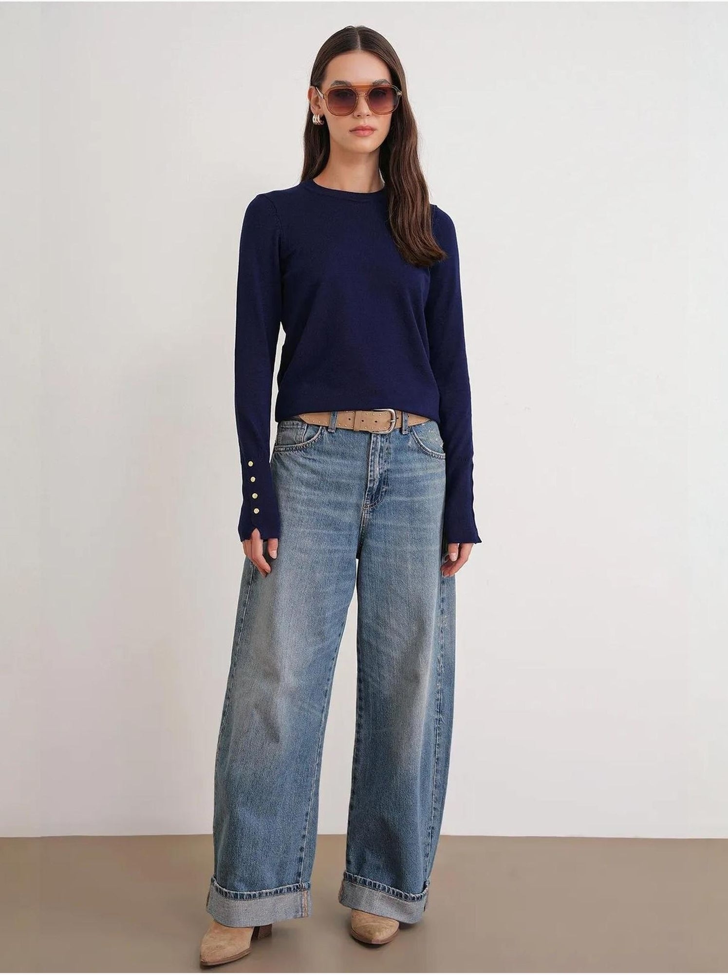 Pull en tricot à col rond et coupe slim mixray - Bleu marine