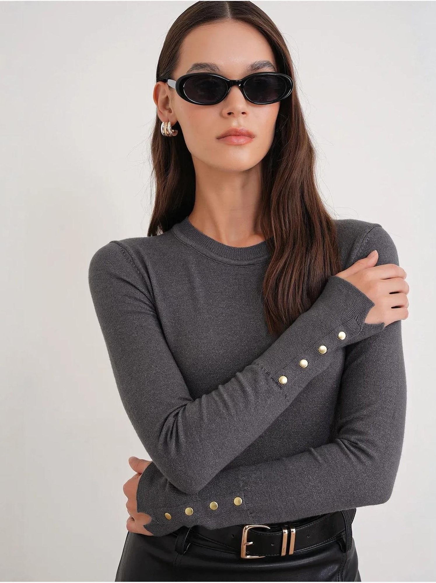 Pull en tricot à col rond et coupe slim mixray - Gris foncé
