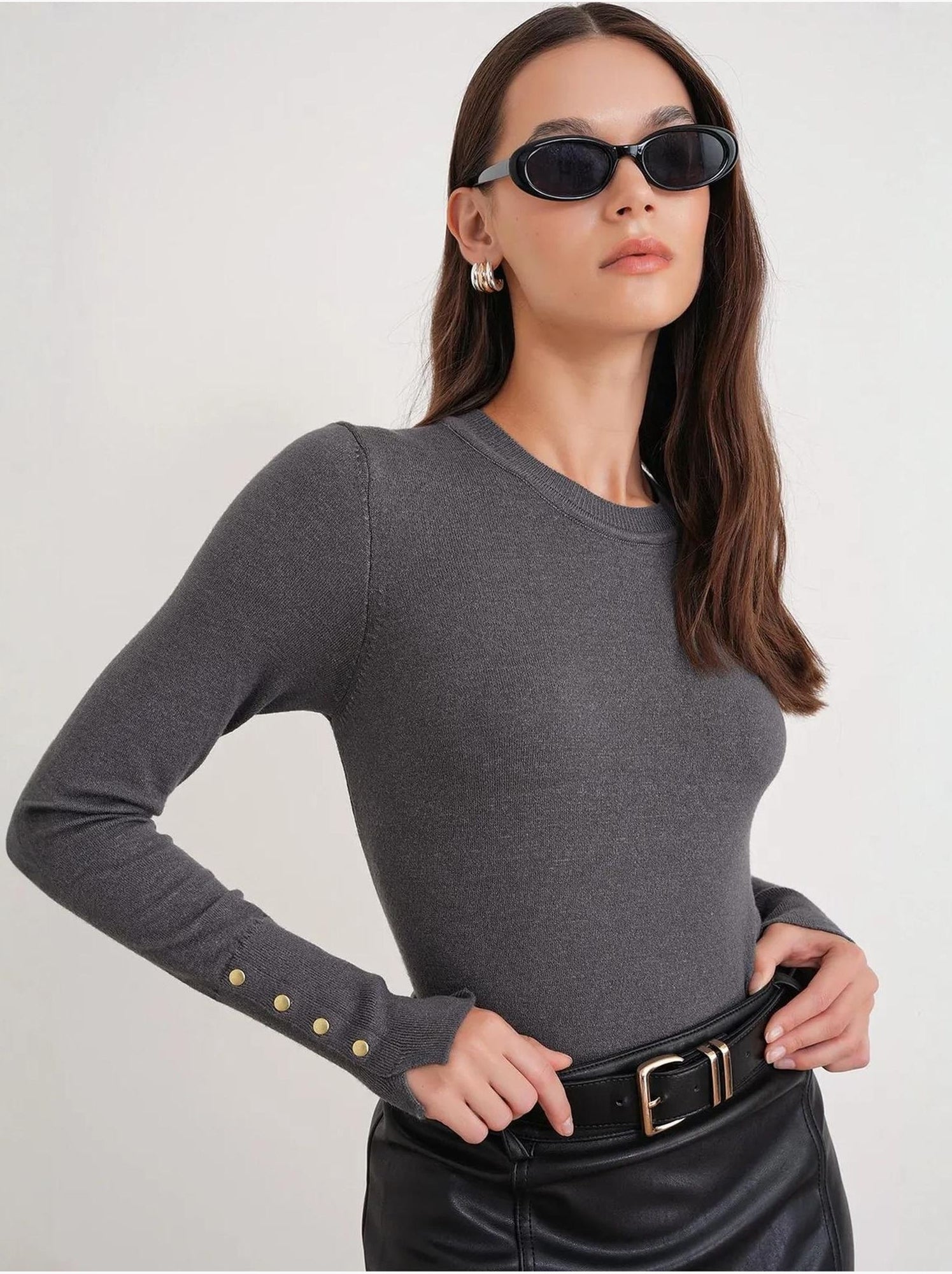 Pull en tricot à col rond et coupe slim mixray - Gris foncé