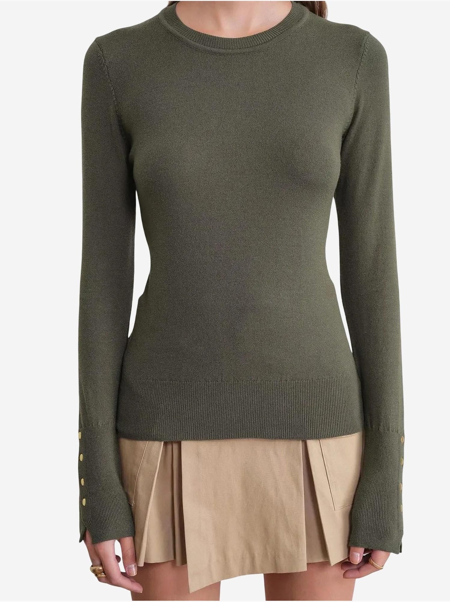 Pull en tricot à col rond et coupe slim mixray - Kaki