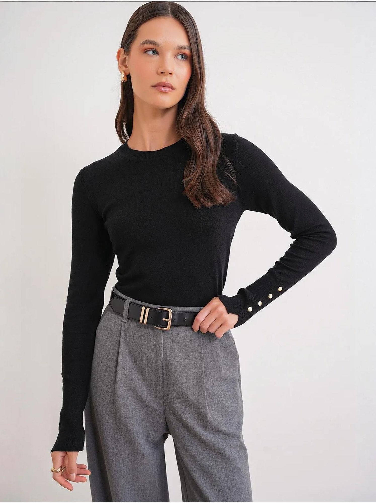 Pull en tricot à col rond et coupe slim mixray - Noir