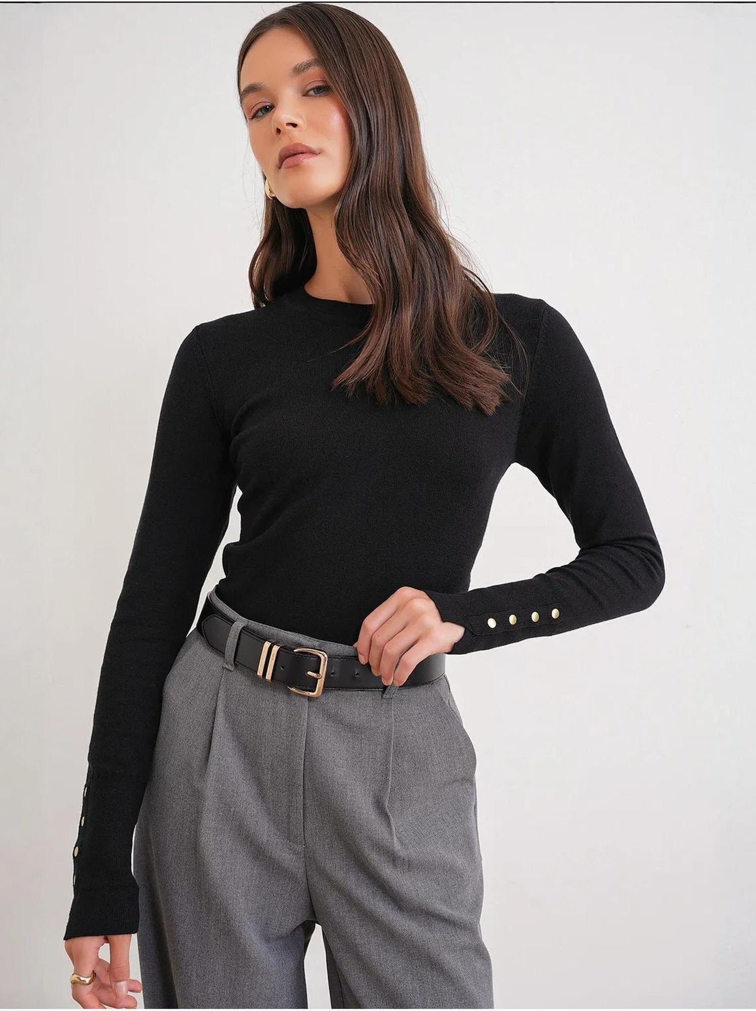 Pull en tricot à col rond et coupe slim mixray - Noir