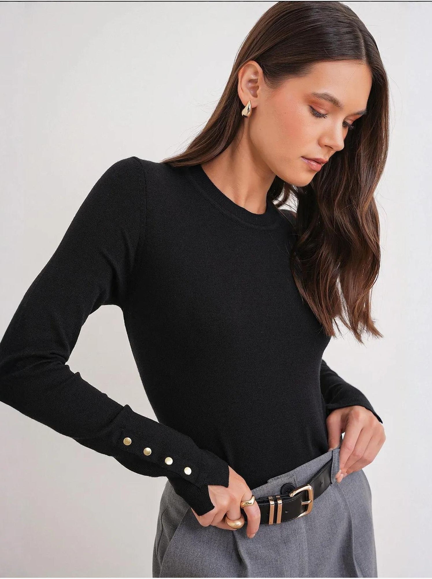 Pull en tricot à col rond et coupe slim mixray - Noir