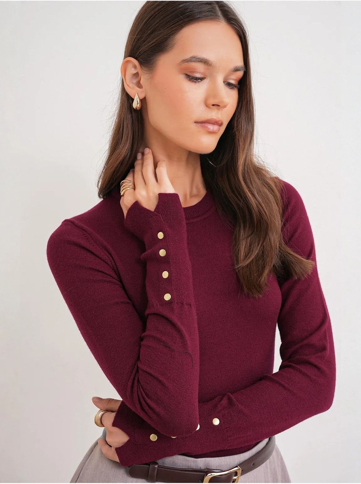 Pull en tricot à col rond et coupe slim mixray - Rouge cachemire