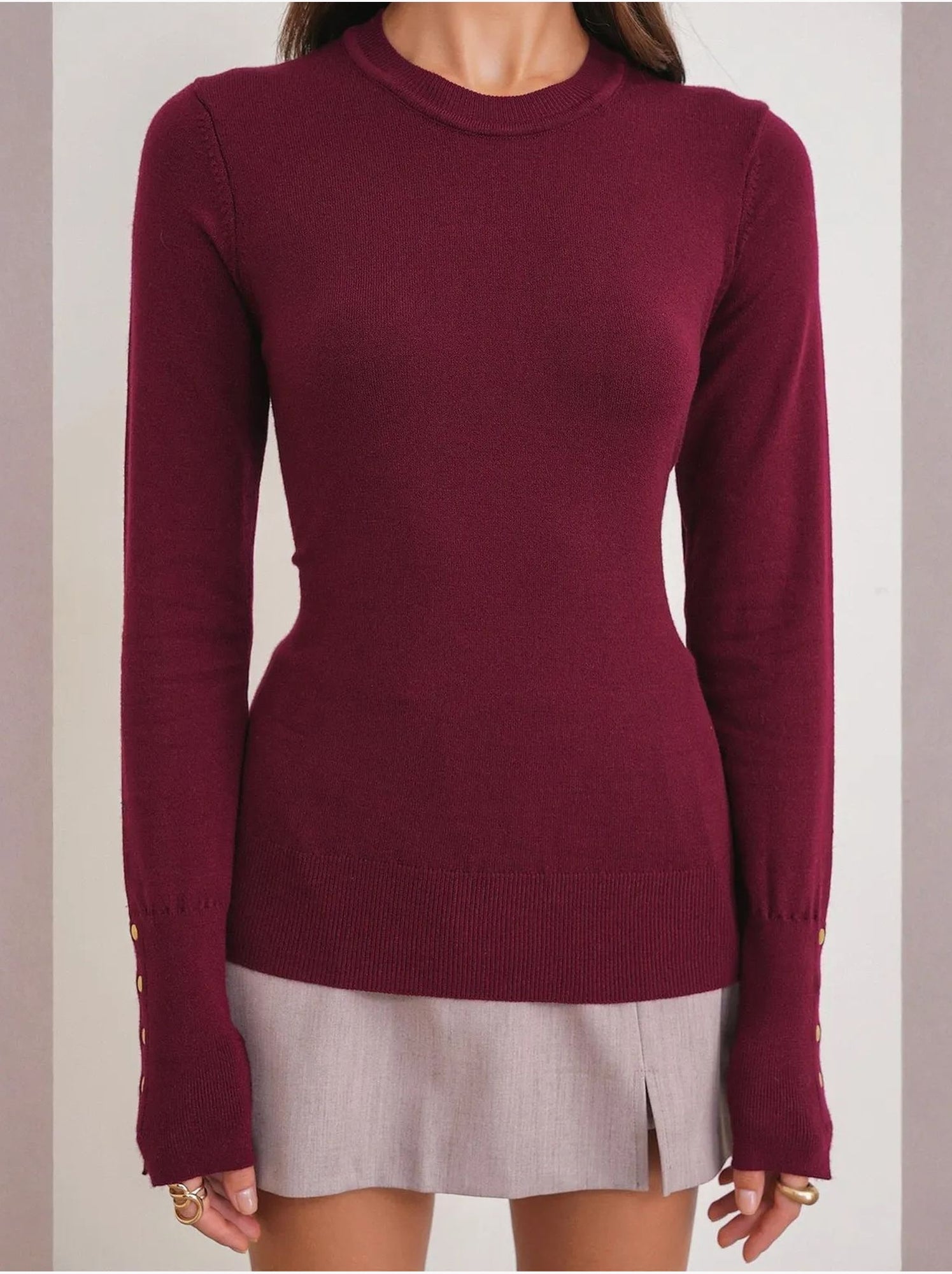 Pull en tricot à col rond et coupe slim mixray - Rouge cachemire