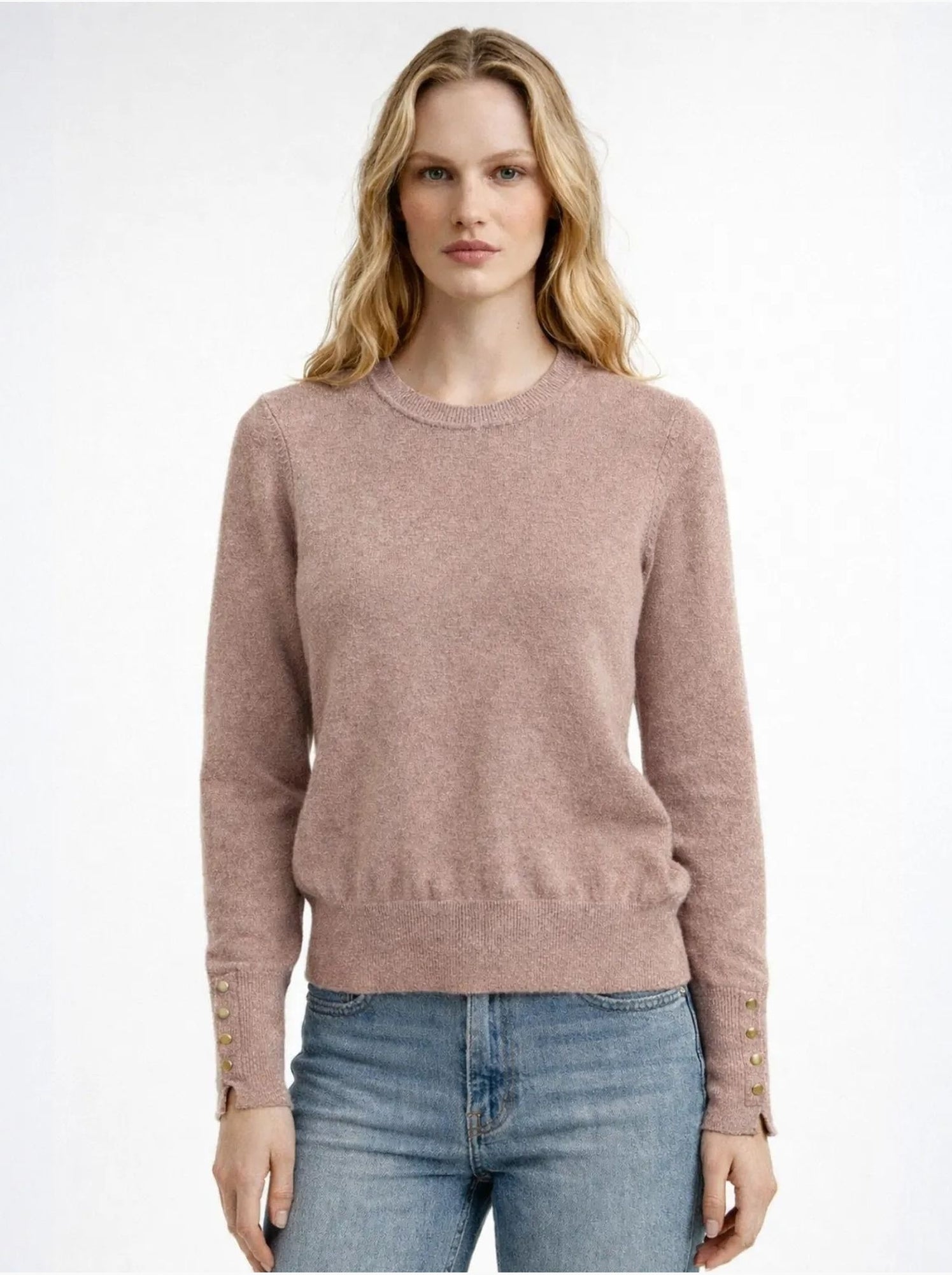 Pull en tricot à col rond et coupe slim mixray - Vieux rose