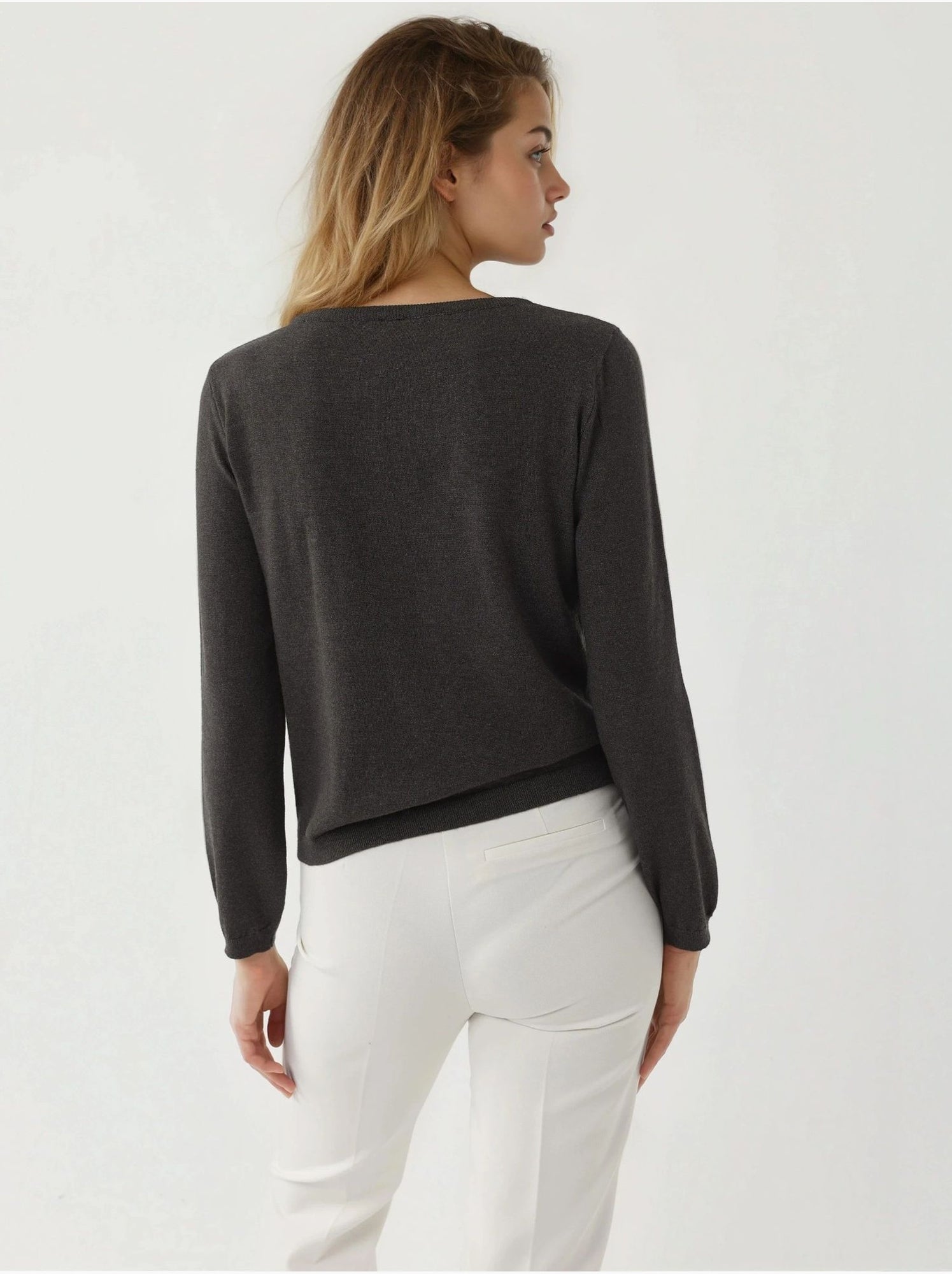 Pull en tricot à col rond - Gris Noir