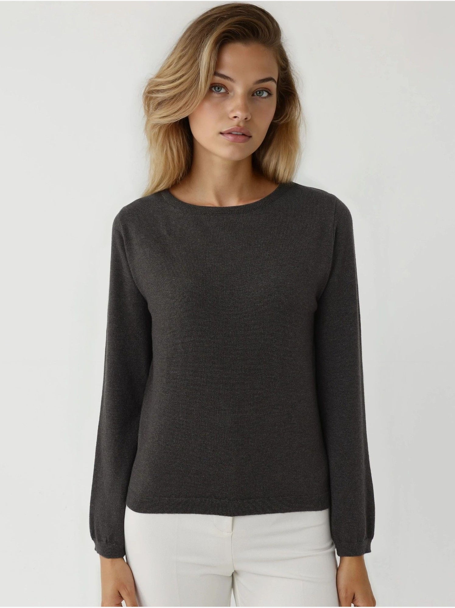 Pull en tricot à col rond - Gris Noir