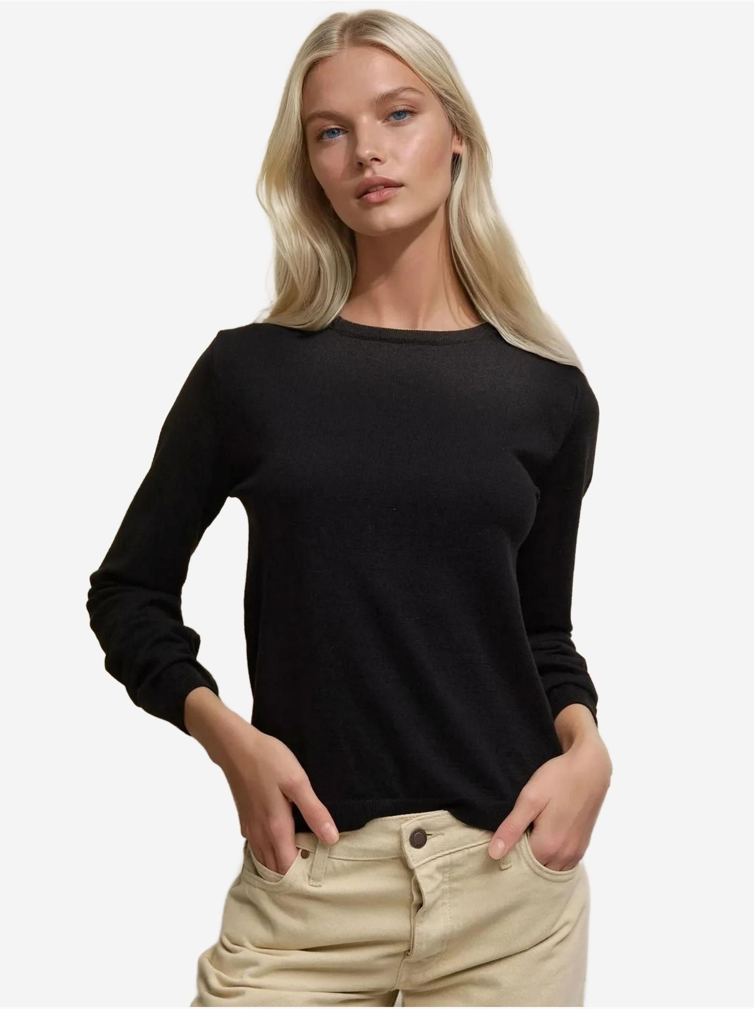 Pull en tricot à col rond - Noir