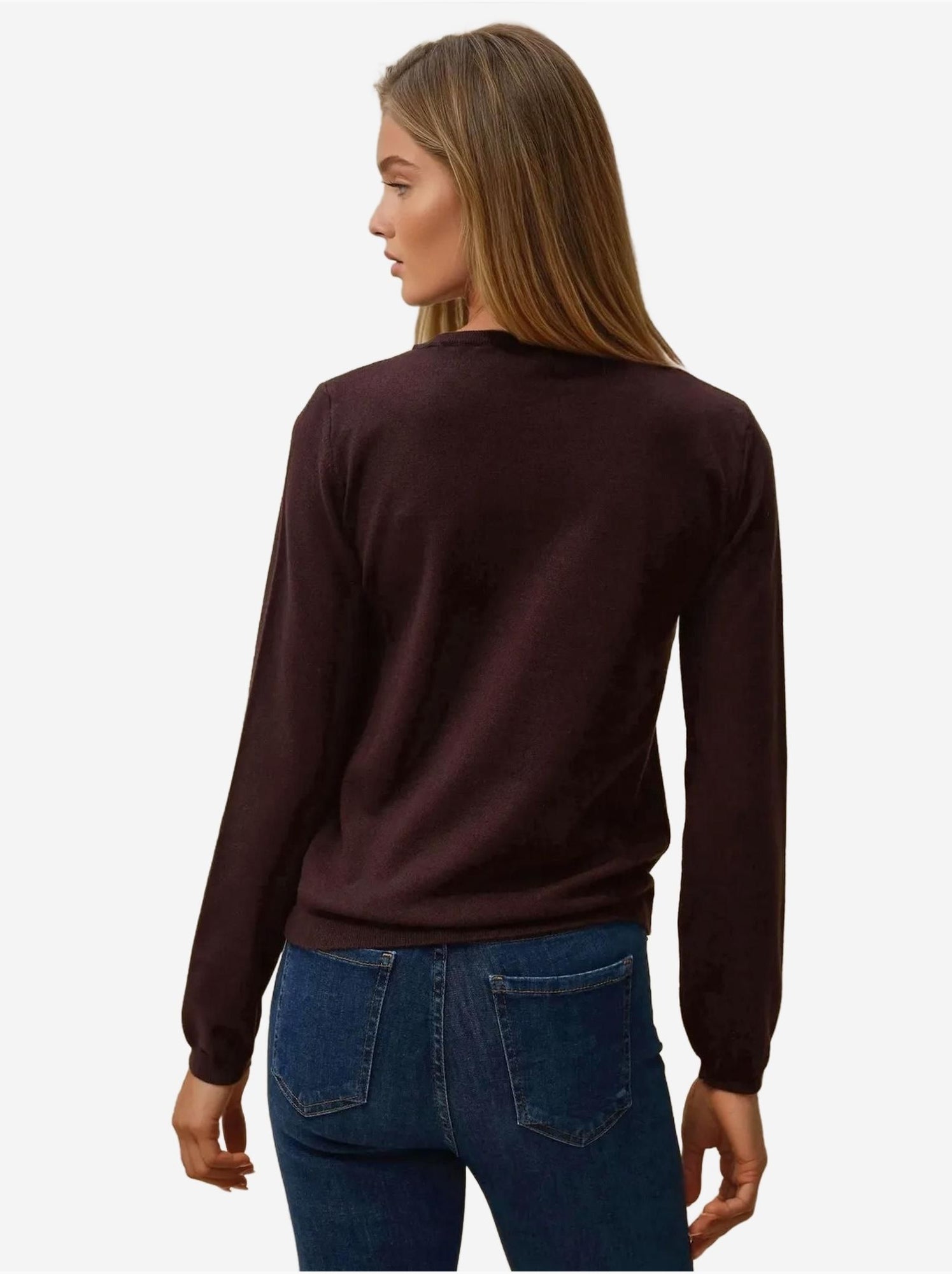 Pull en tricot à col rond - Rouge cachemire