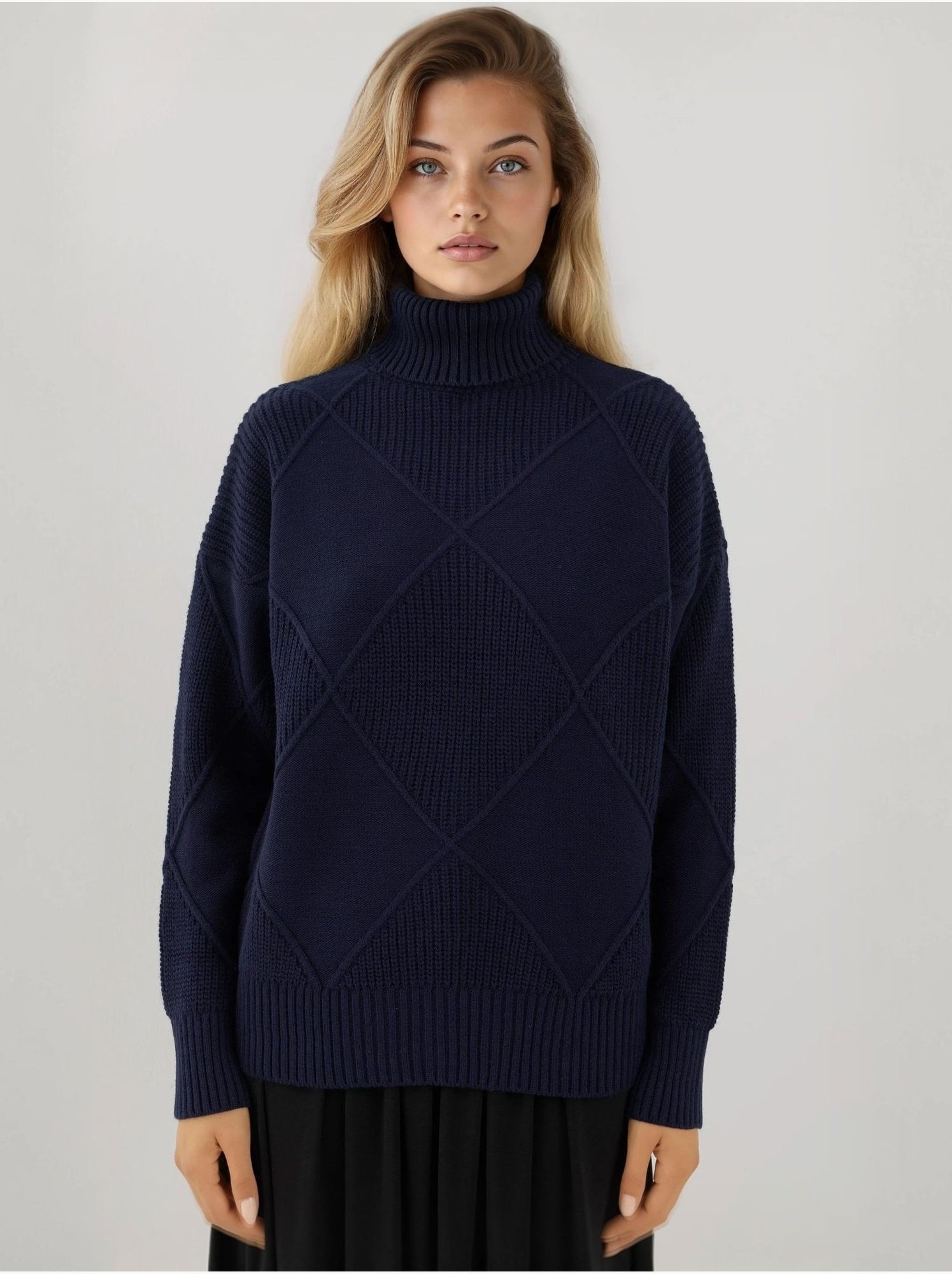 Pull en tricot à col roulé - Bleu foncé