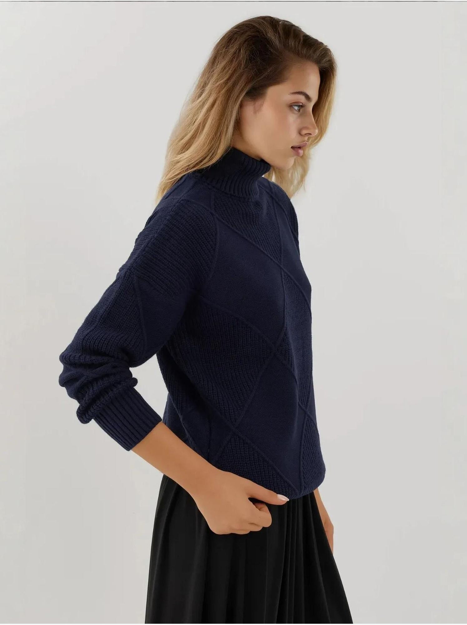 Pull en tricot à col roulé - Bleu foncé