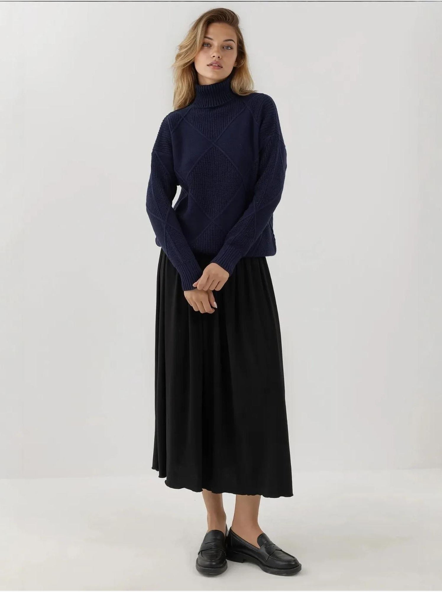 Pull en tricot à col roulé - Bleu foncé
