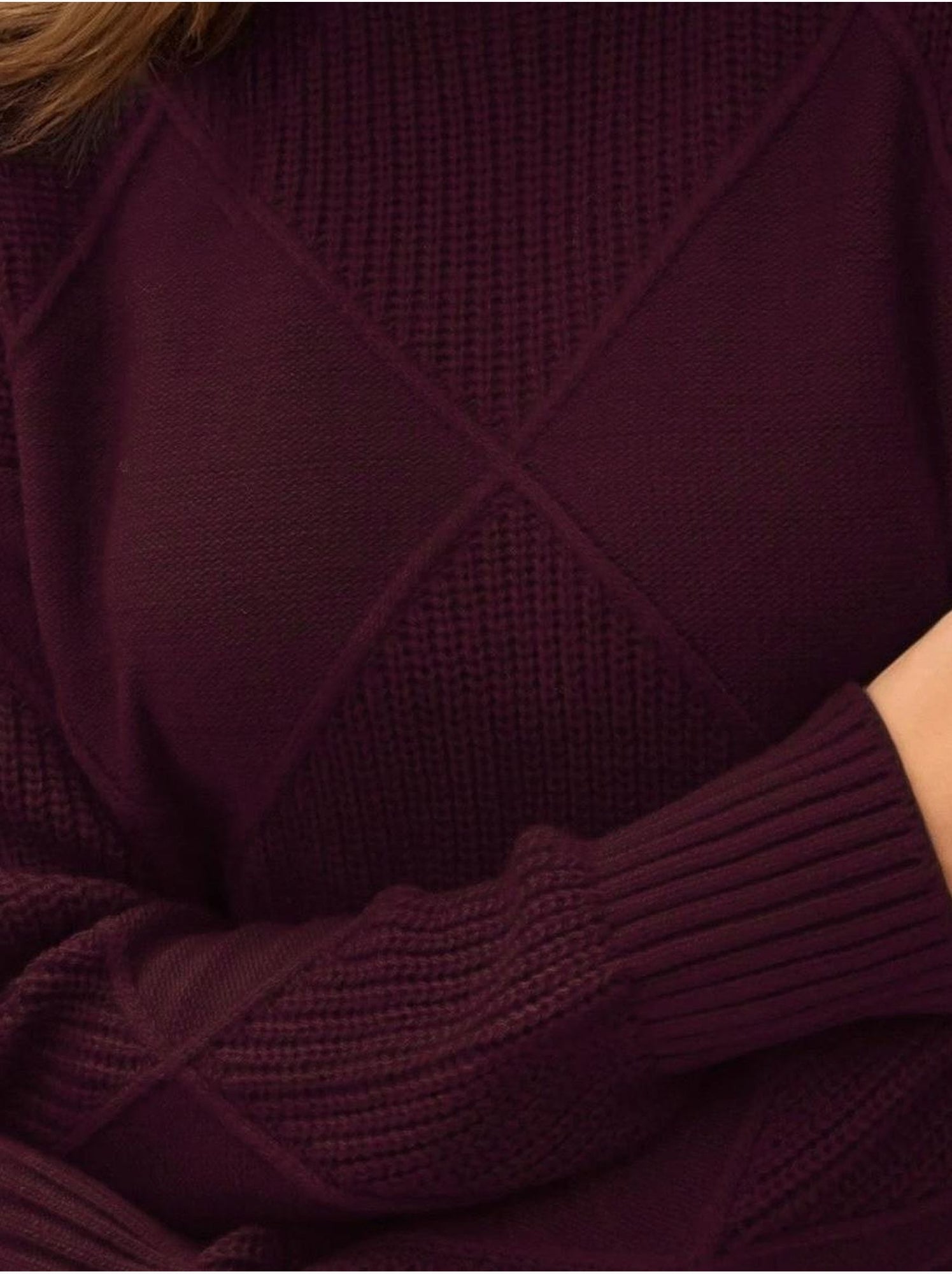 Pull en tricot à col roulé - Rouge bordeaux