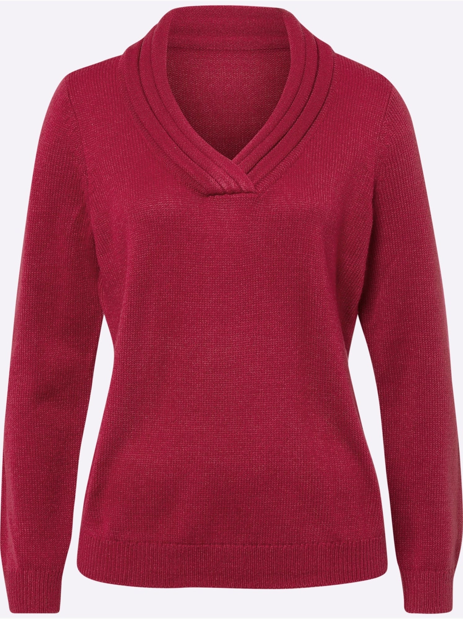 Pull en tricot à col v avec bords-côtes aux manches et ourlet - taille standard - moda vilona - Framboise