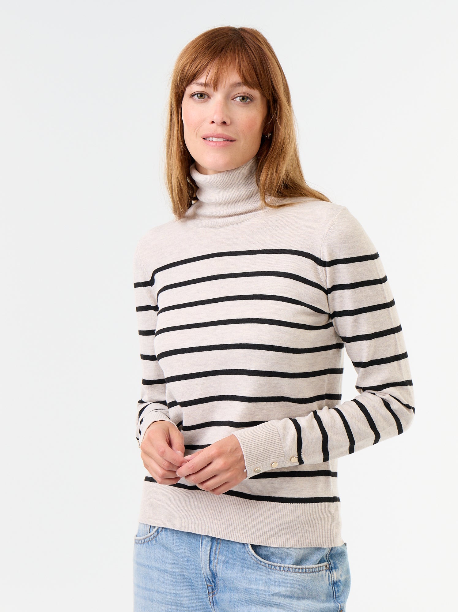 Pull fine jauge col roulé - Beige