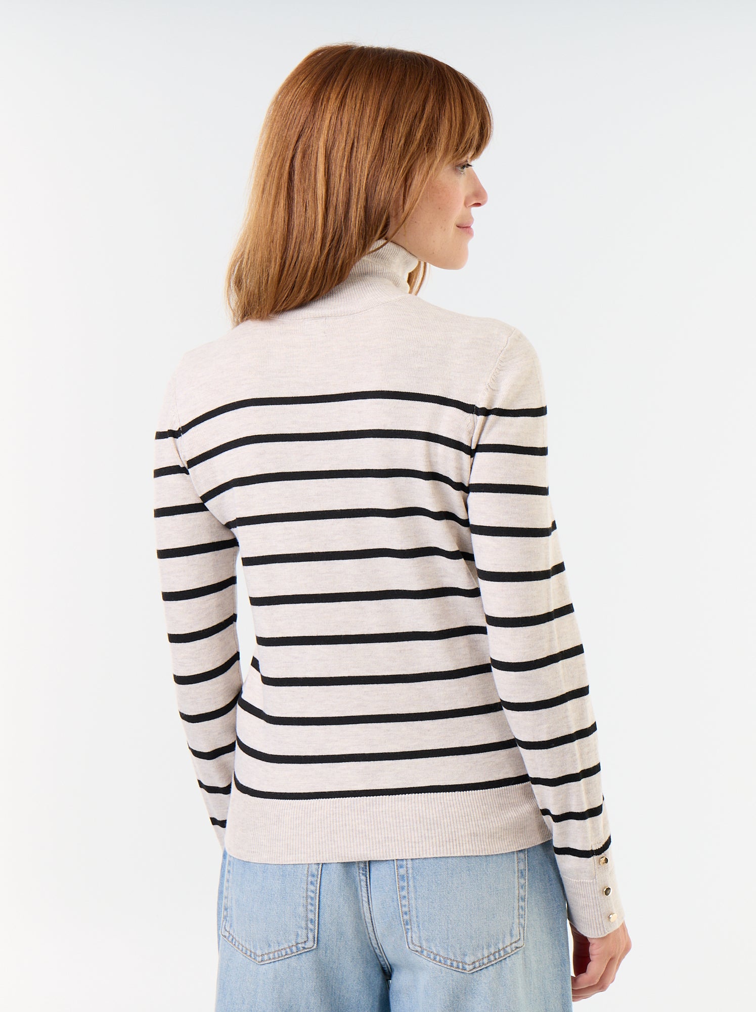 Pull fine jauge col roulé - Beige