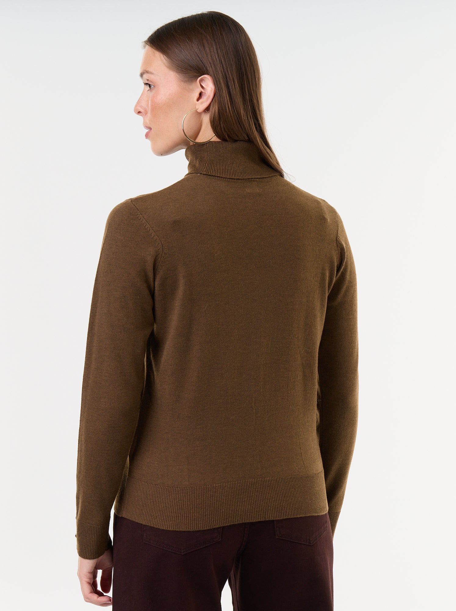 Pull fine jauge col roulé - Marron