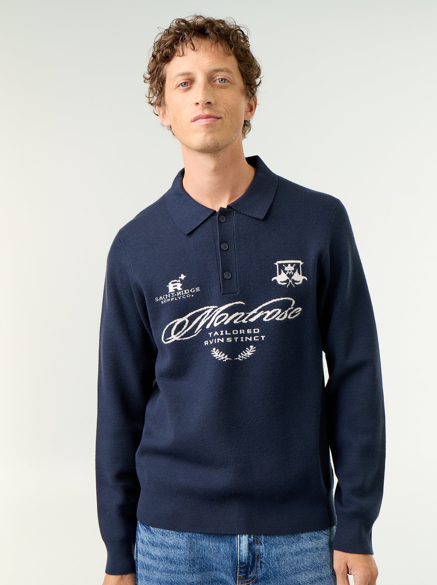 Pull forme polo avec imprimé - Bleu