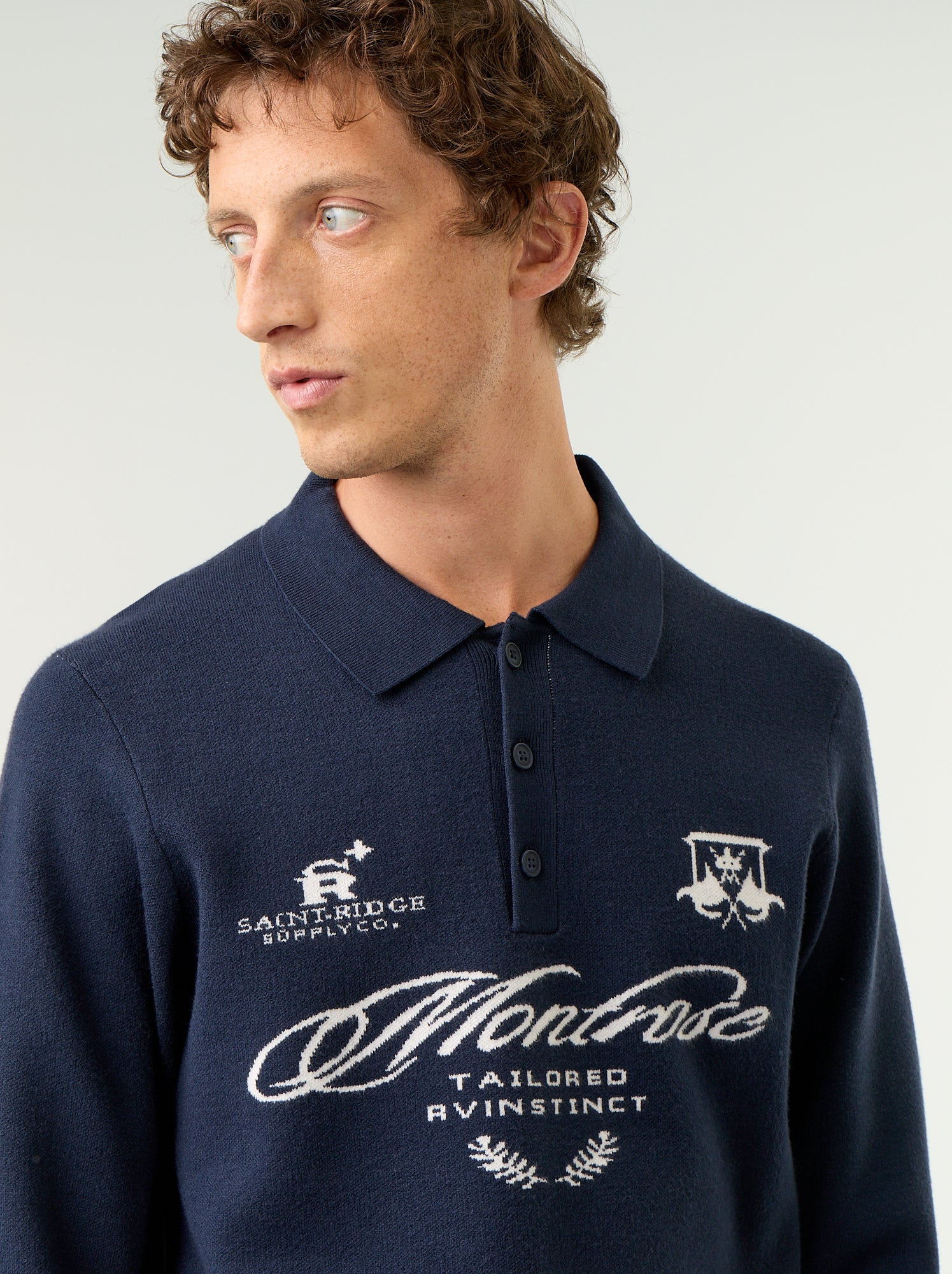 Pull forme polo avec imprimé - Bleu