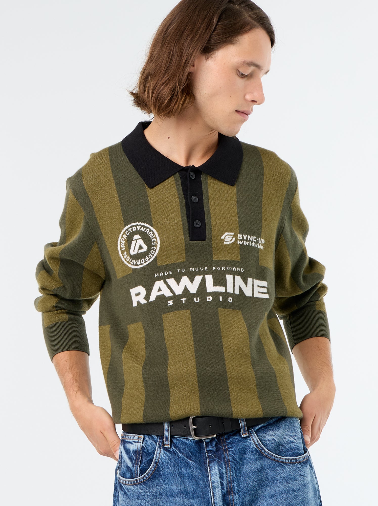 Pull forme polo avec imprimé - Kaki