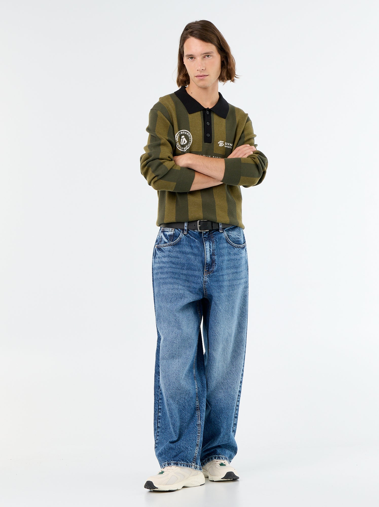 Pull forme polo avec imprimé - Kaki
