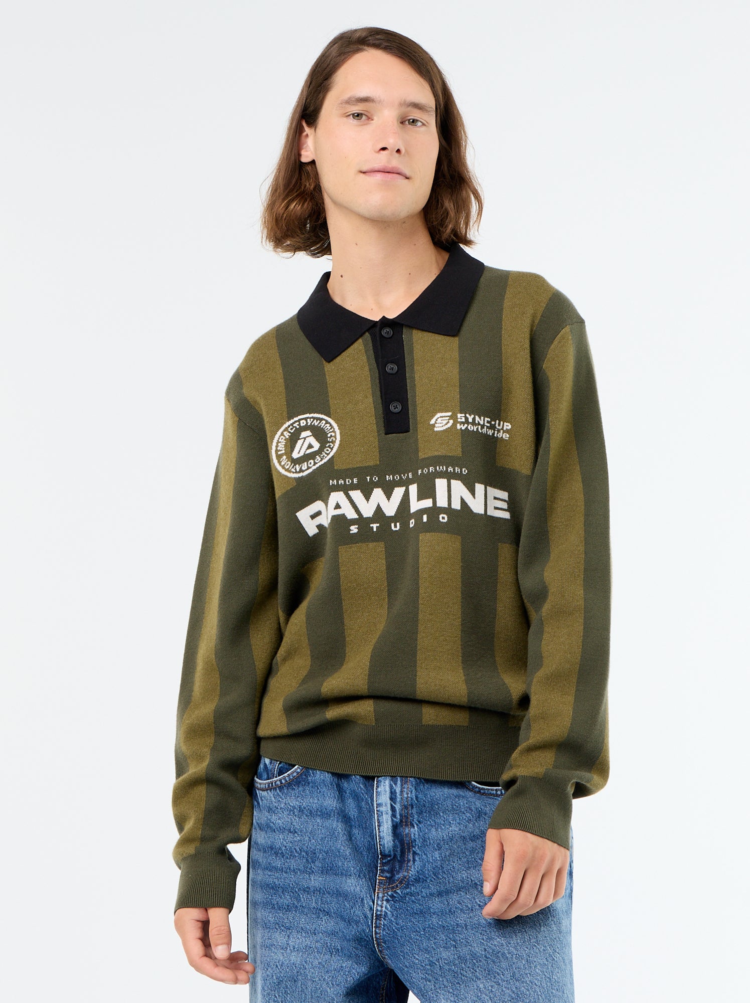 Pull forme polo avec imprimé - Kaki