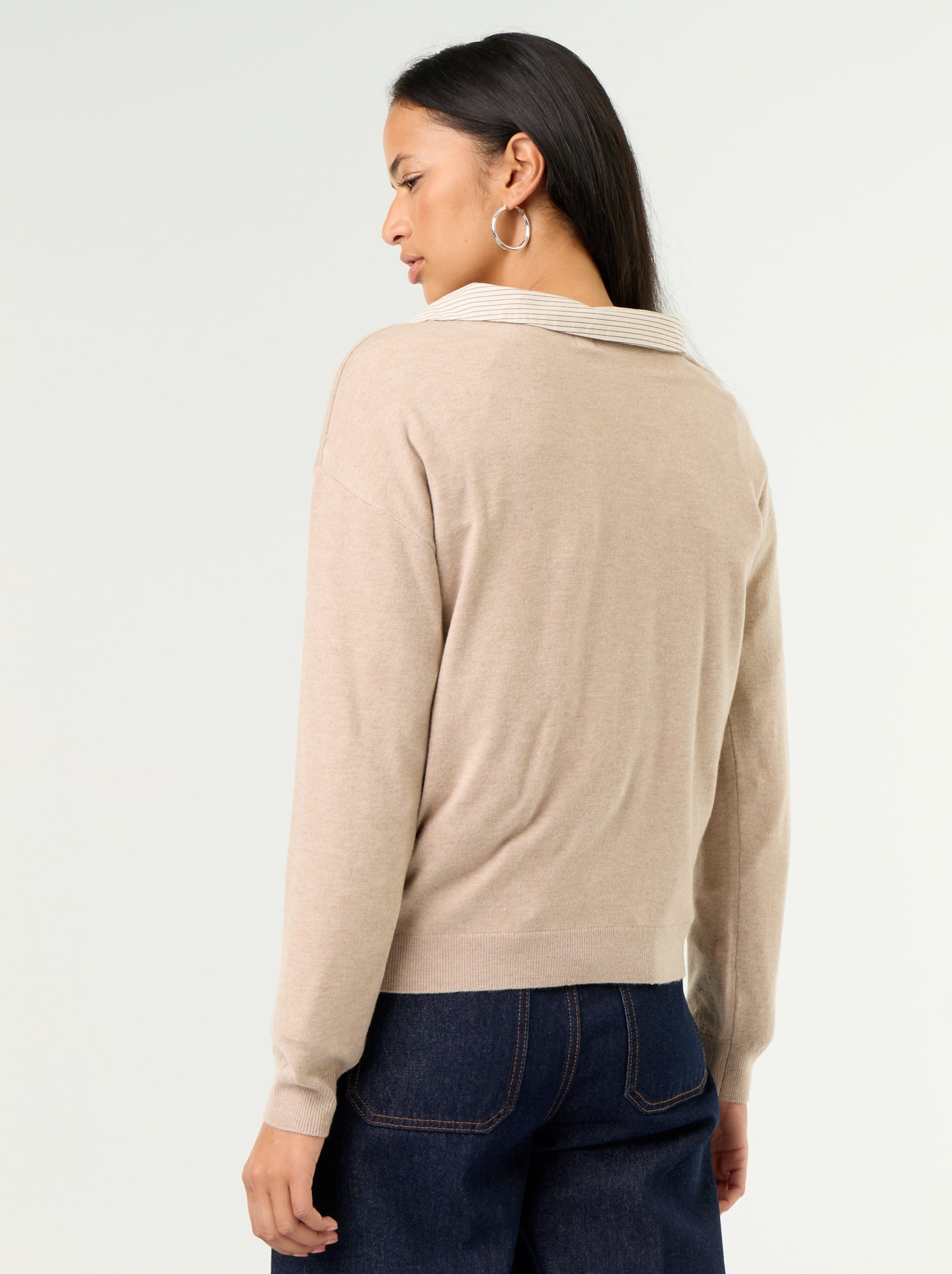 Pull léger à col V - Beige