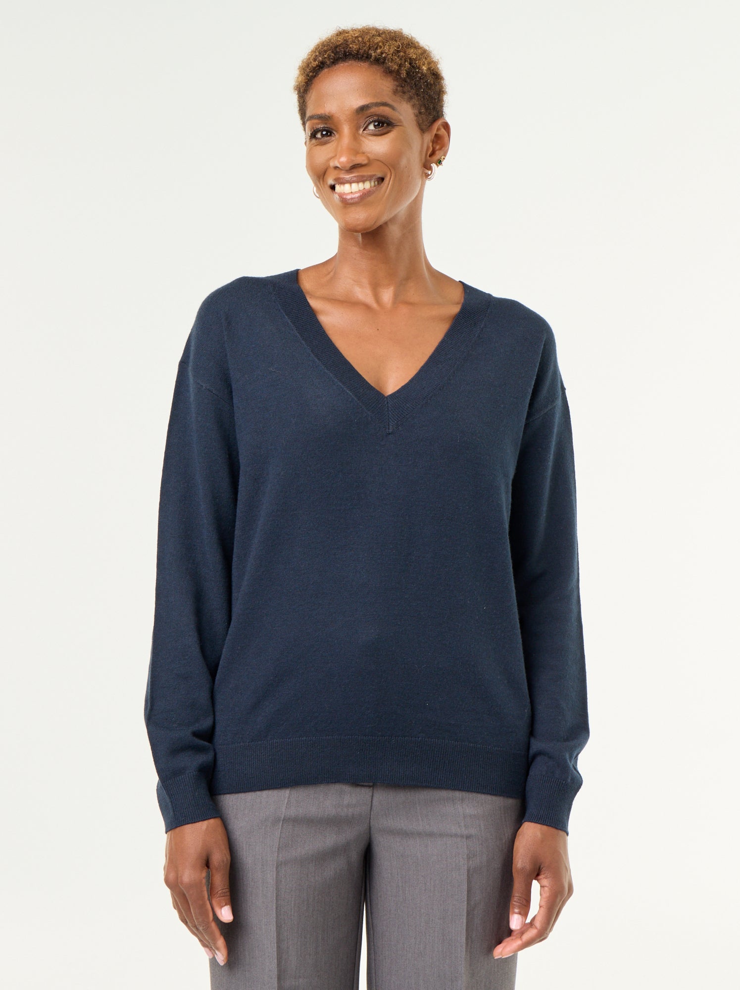 Pull léger à col V - Bleu