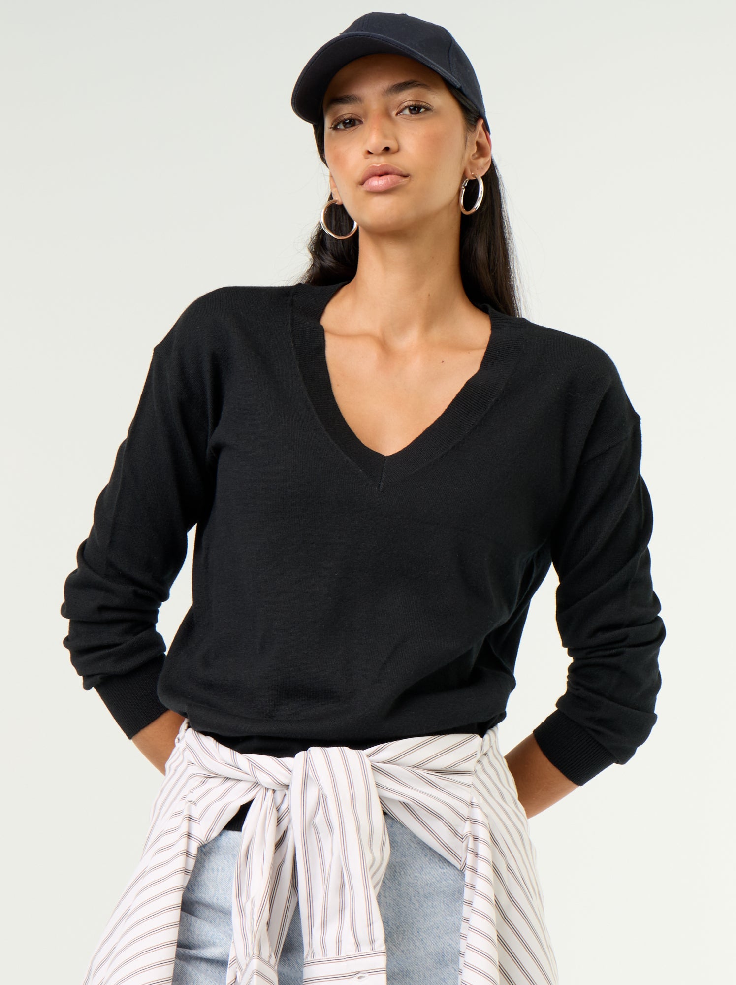Pull léger à col V - Noir